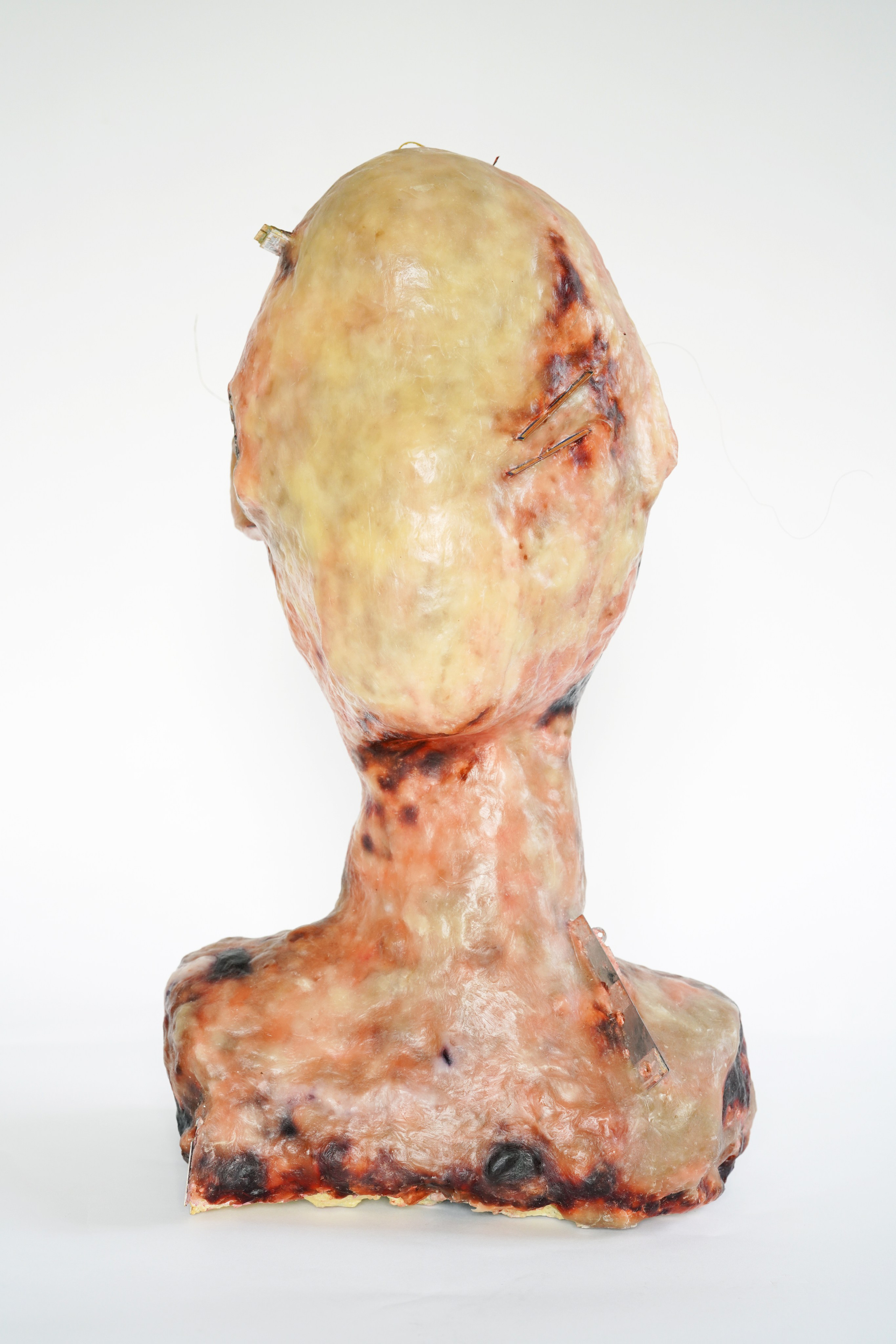 Нейропат. 2022.  Скульптура. Пчелиный воск, детали компьютера, проволока, хлопковая нить, сталь, монтажная пена, дерево. 60смх35см