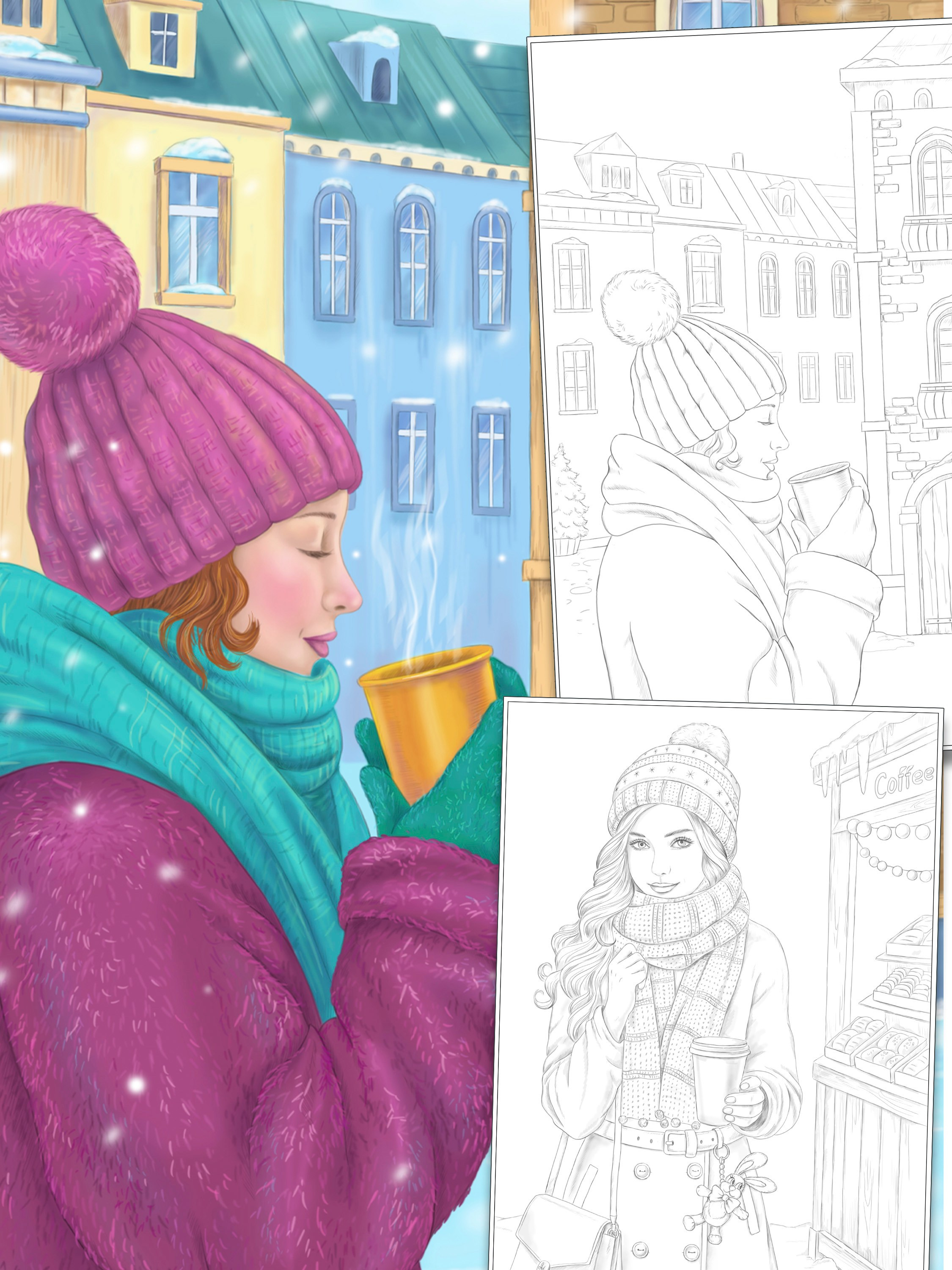 Зимняя раскраска Алёны Лазаревой. Раскраски Алёны Лазаревой