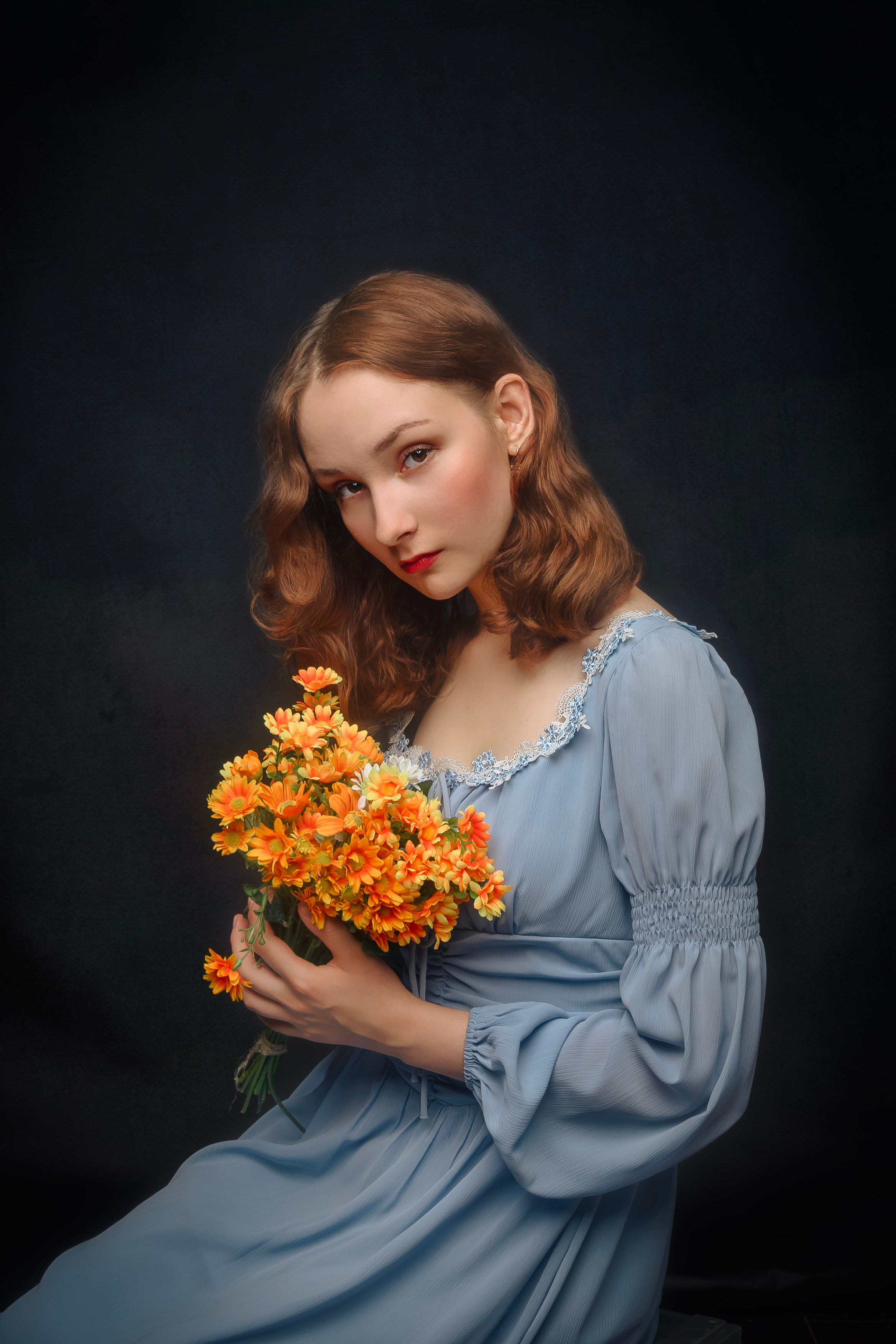 фотограф Анатолий Билута, женская фотосессия с цветами, женский портрет с цветами, фотостудия с фотографом в академгородке в новосибирске