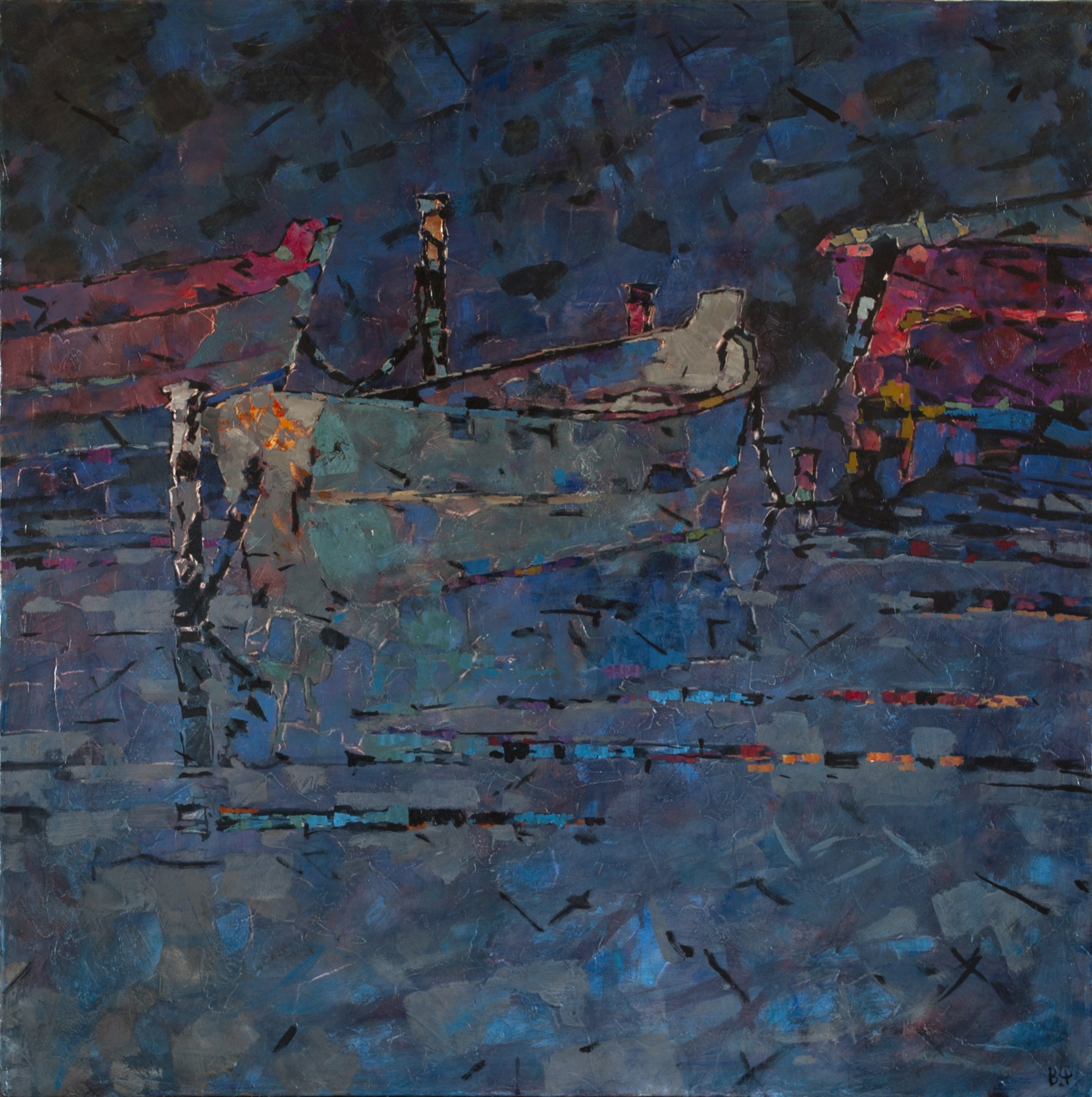 Валентин Фёдоров "Ночные лодки" 100x100 см, холст, масло, 2025 г., 195 000 руб.