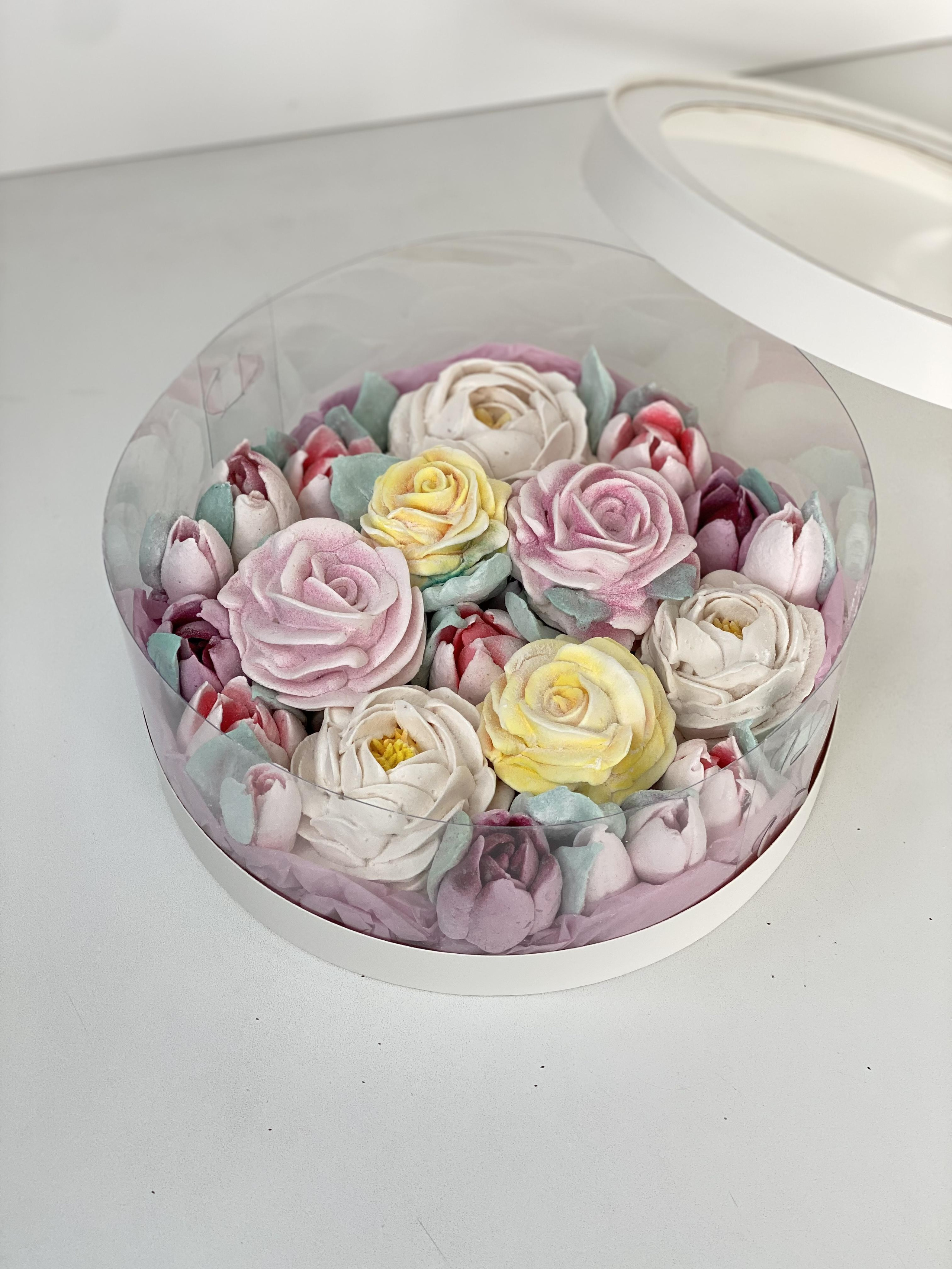 Цветы из зефира, 24 см аквабокс. Katyasugarsugar капкейки, зефир, торты Москва