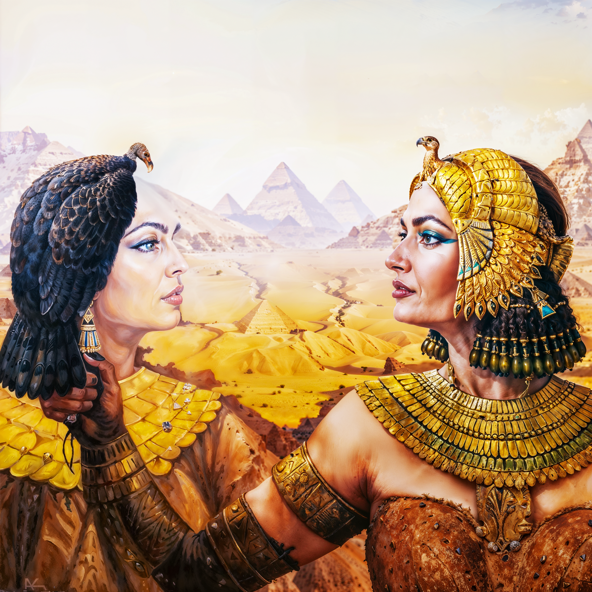 Женщины в египетских одеждах формируют лицо — работа в стиле Artush Voskanyan