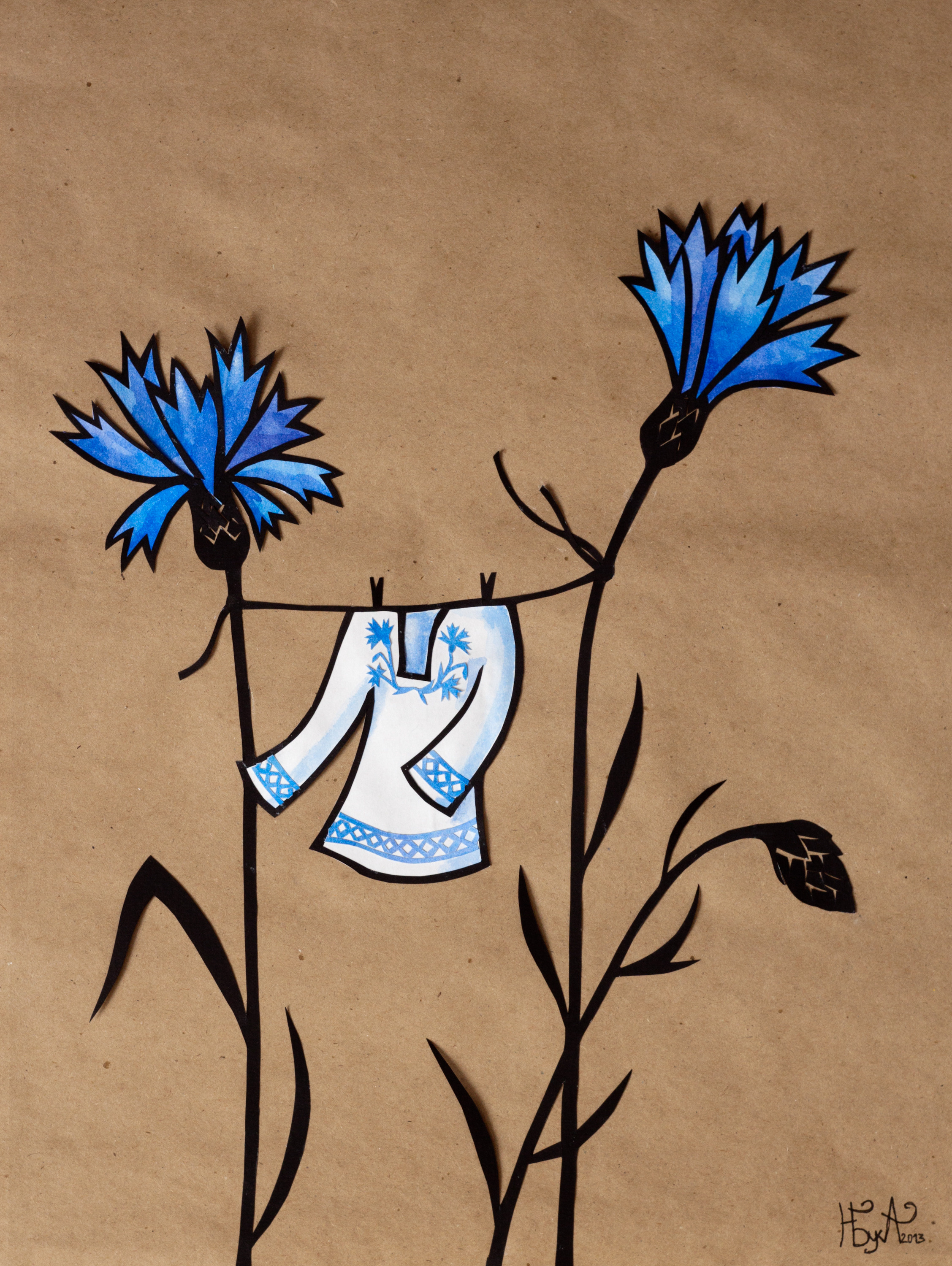 Cornflowers, 2012, 30x40, colored paper, kraft paper