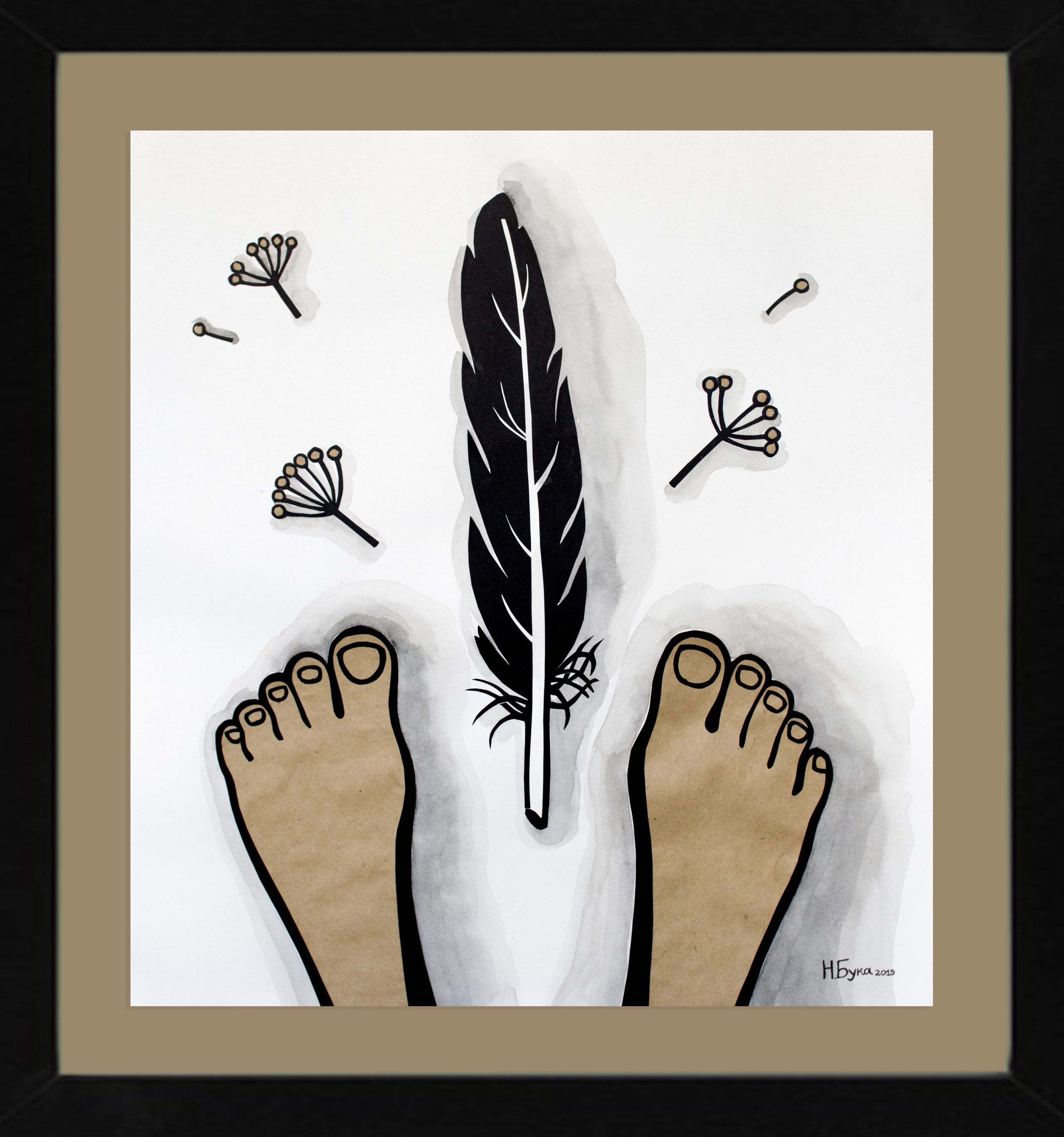 Feather on snow, 2019 (41x45, colored paper, kraft paper, watercolor)