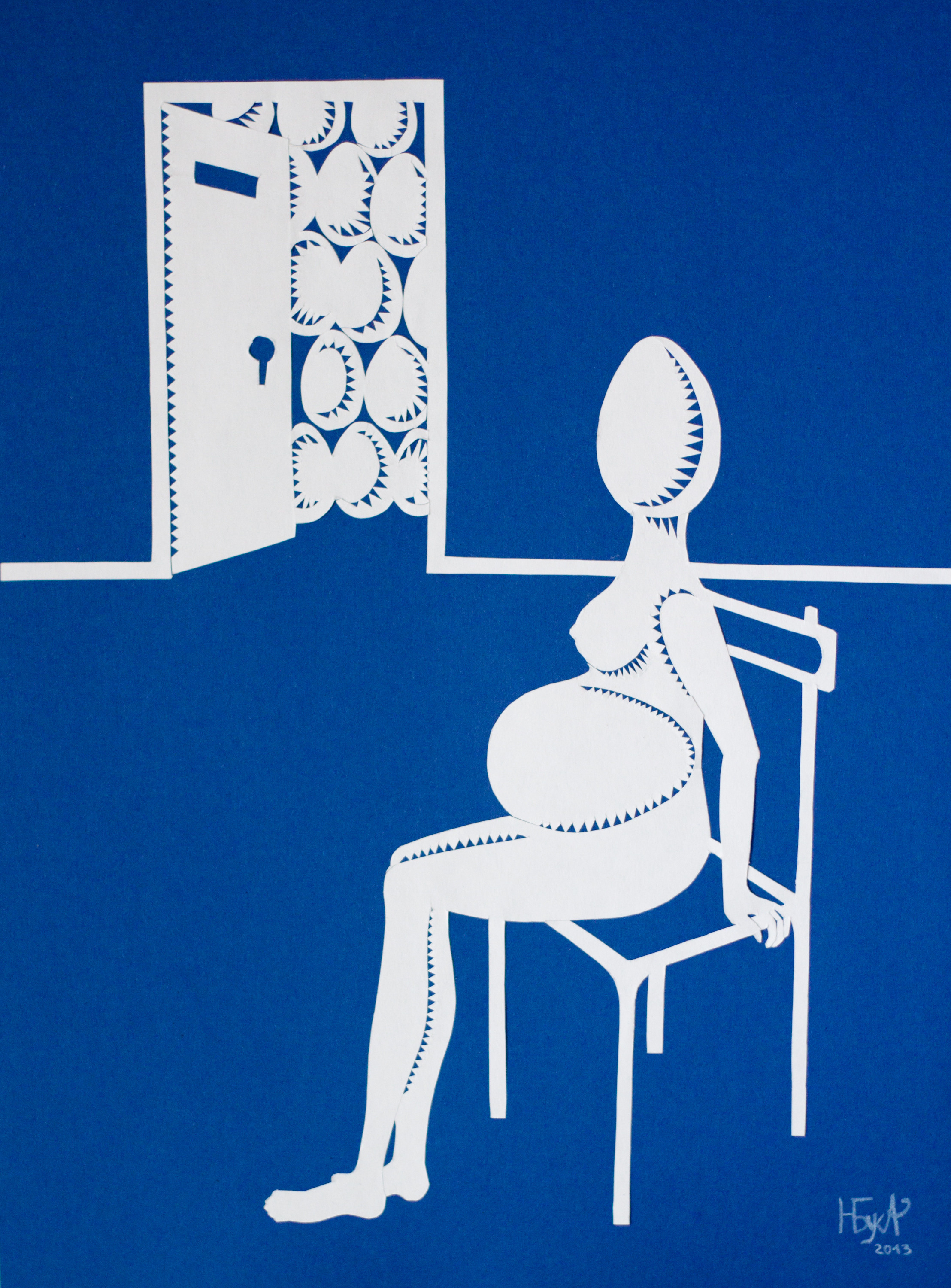 Pregnant egg that is waiting, 2013, 30x42, colored paper