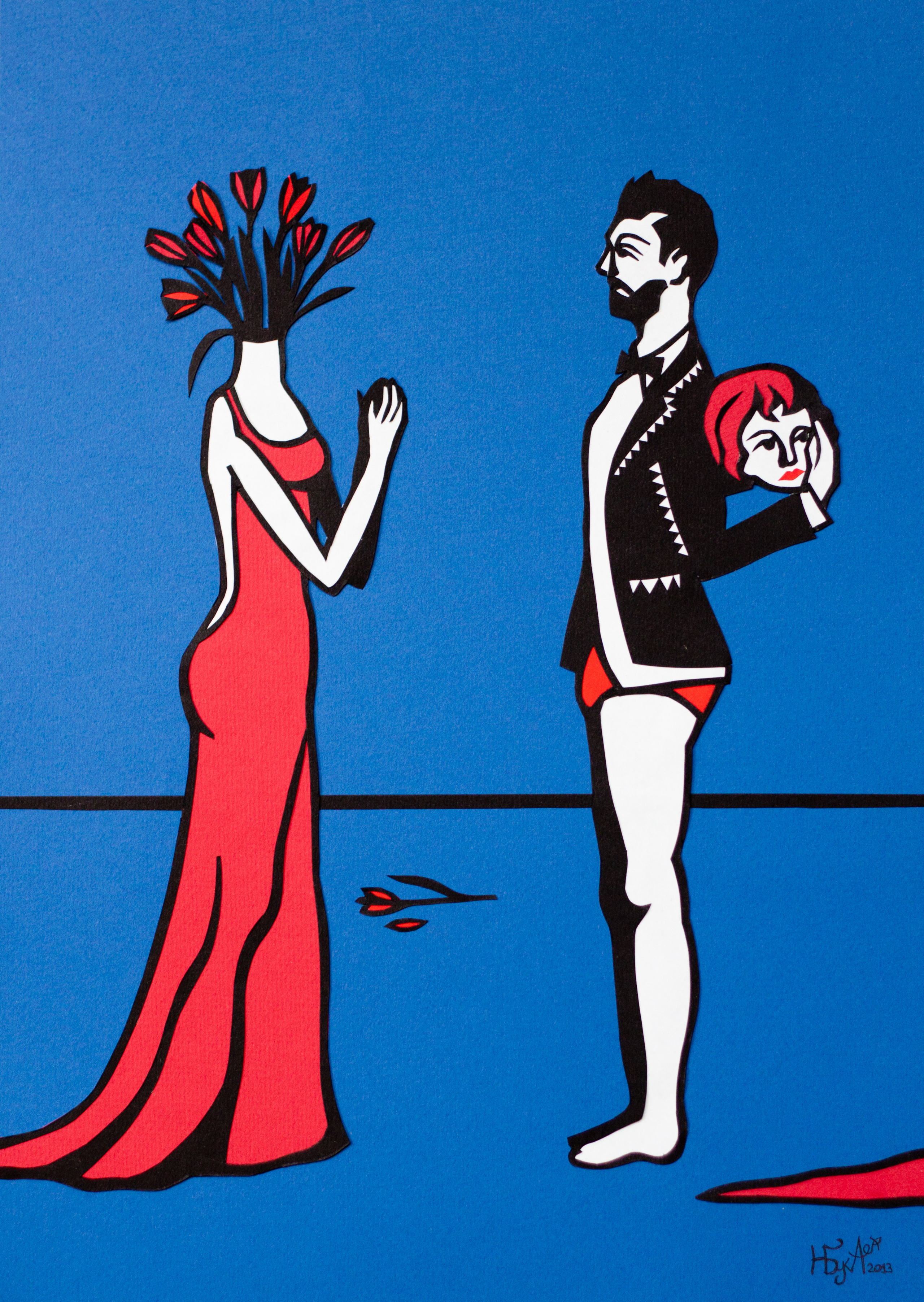 Don't lose your head, 2013, 32x44, colored paper