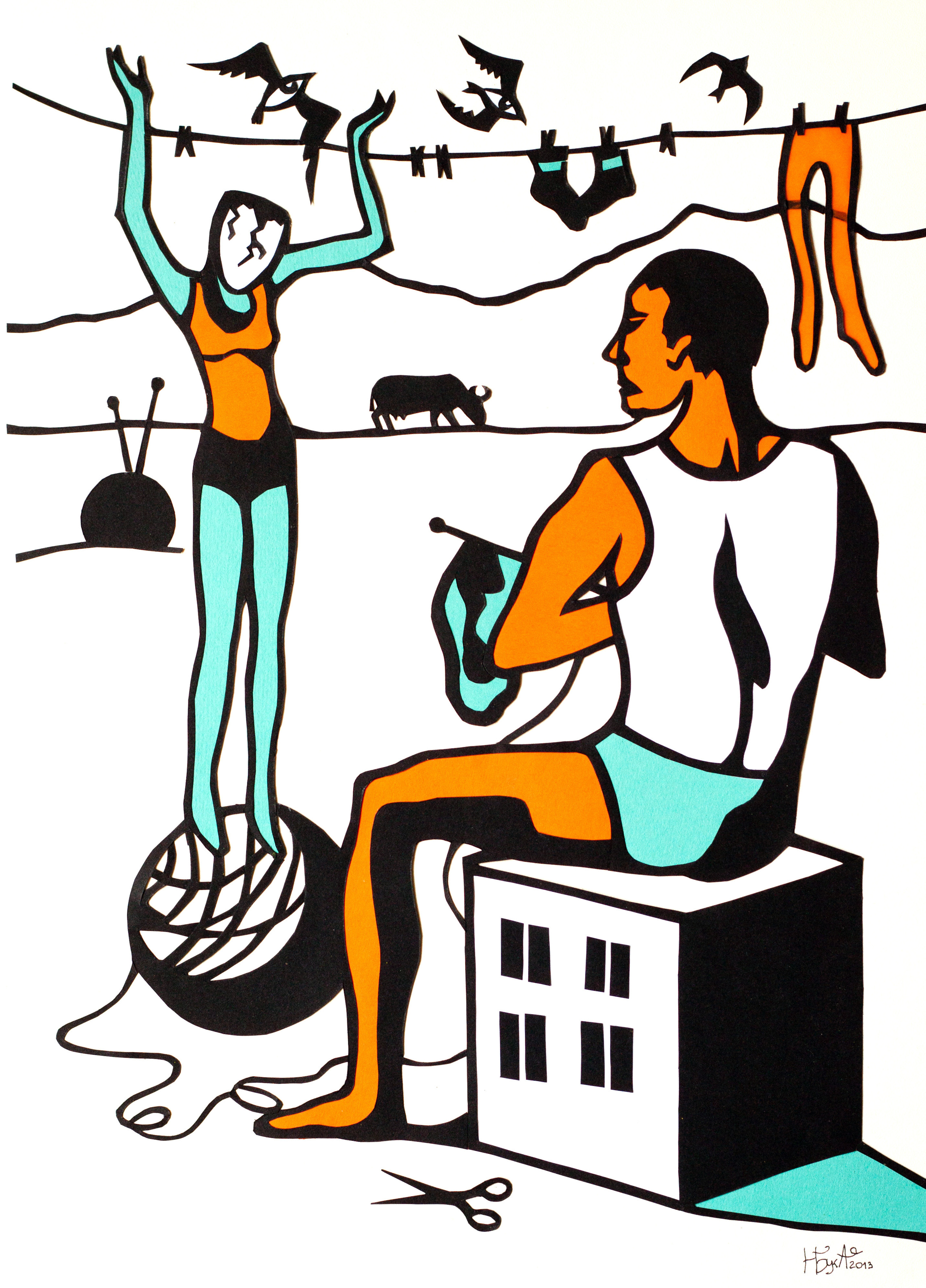 Equilibrium, 43x56, butinanka, colored paper, 2013