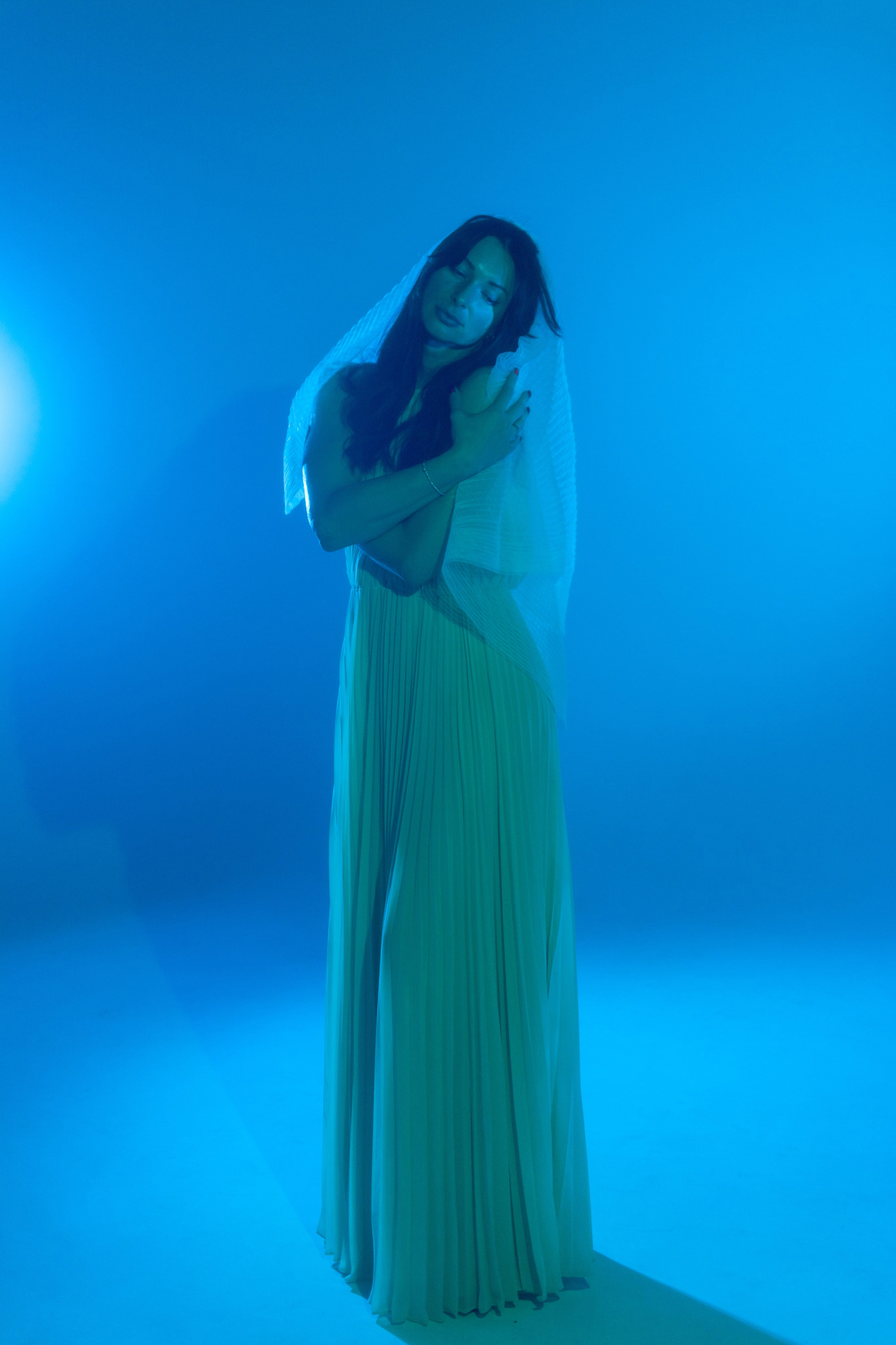 Длинное плесированное платье. Фотограф в Москве и Щелково Люся Фоминых