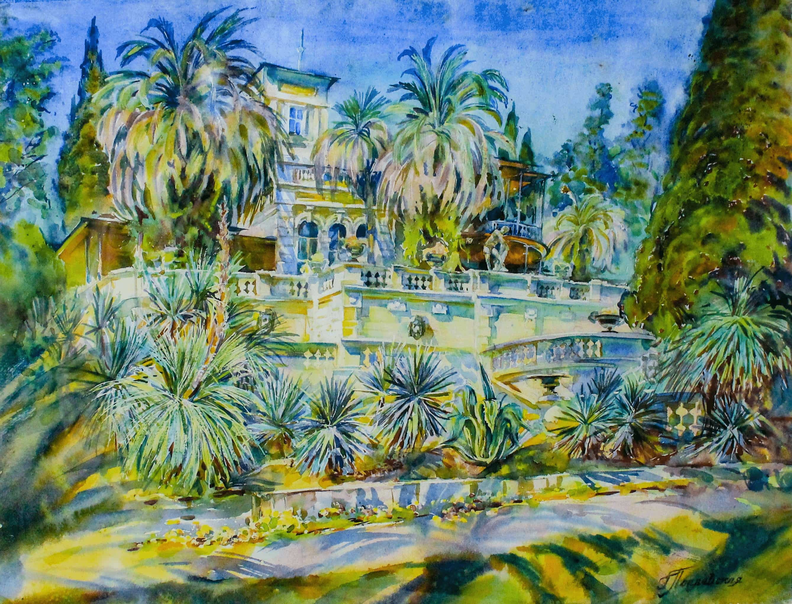 Сочинский Дендрарий.  Вилла Надежда. Свет акварели Галины Поплавской