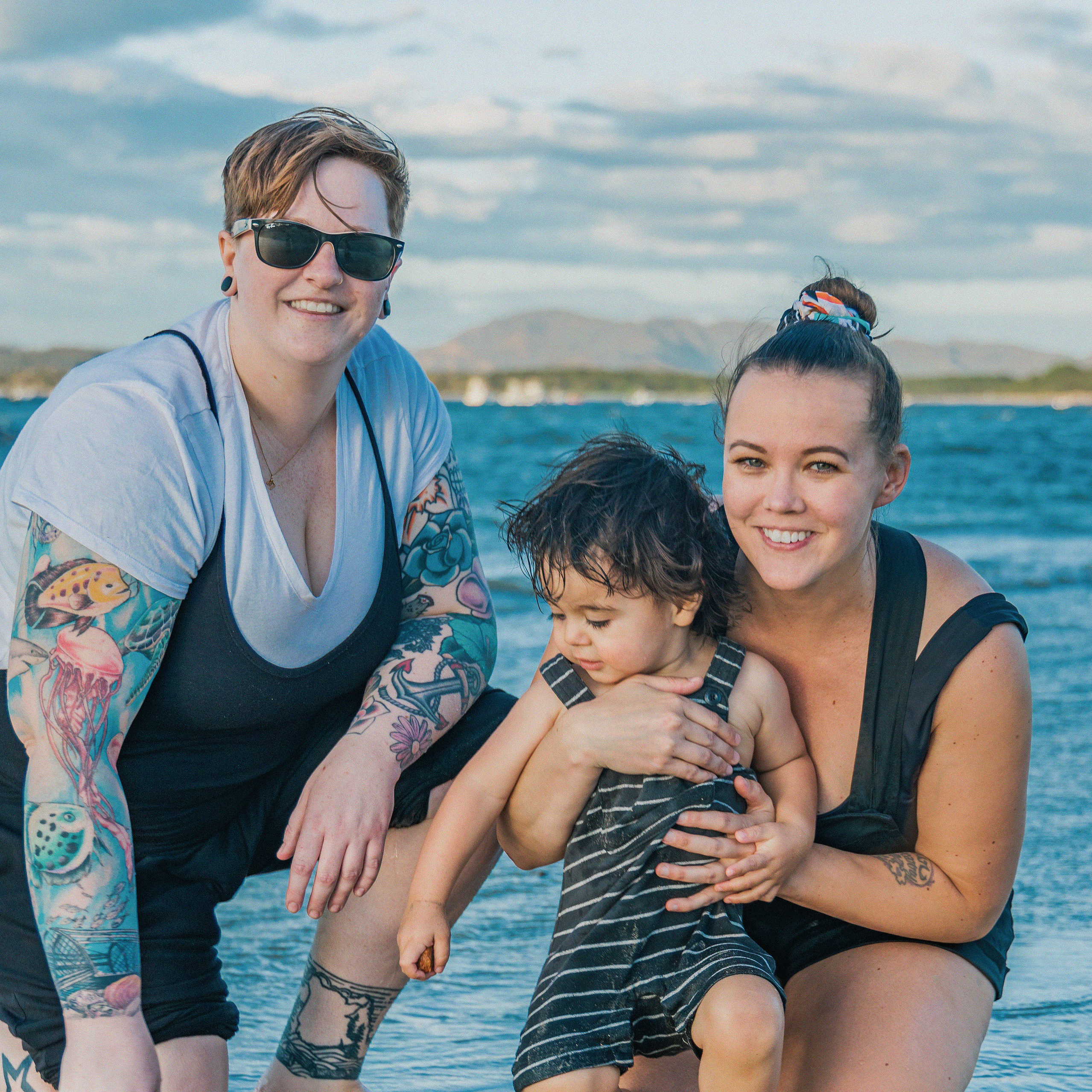 Beach sunset time with a family