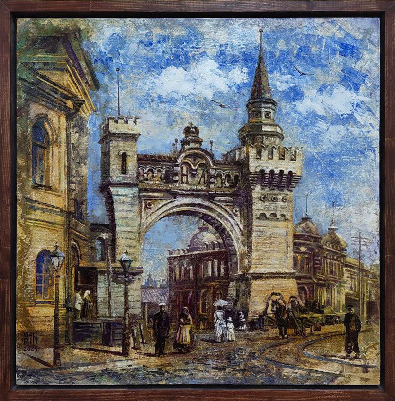 картины, интерьерные картины, картины маслом, масло, природа, живопись, Нижний Новгород, Старый Нижний, город, картина с Нижнем Новгородом, корабль, теплоход, пароход, панорама, виды Нижнего, старина, ретро стиль, нижегородские виды