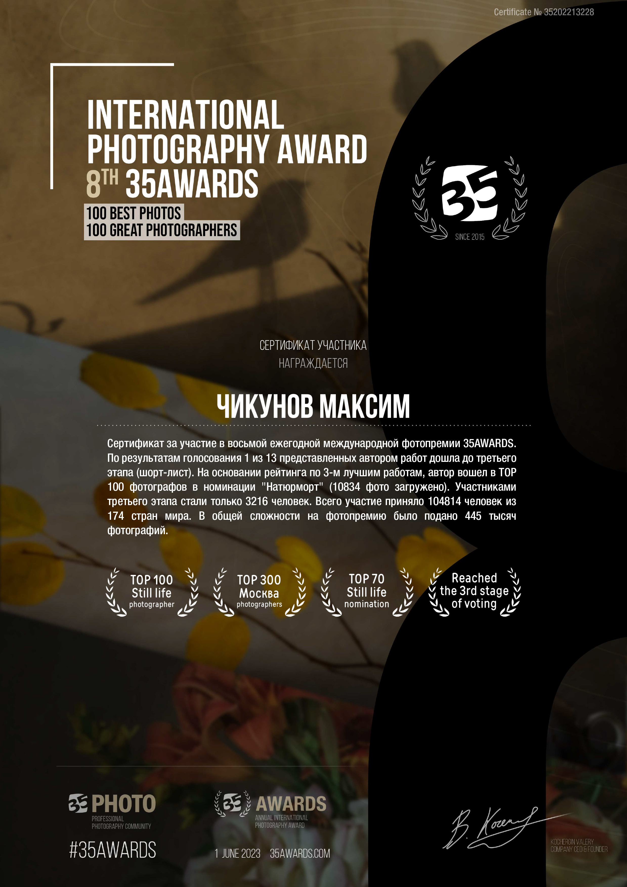 Достижения. Предметный фотограф и фуд-фотограф в Москве Чикунов Максим