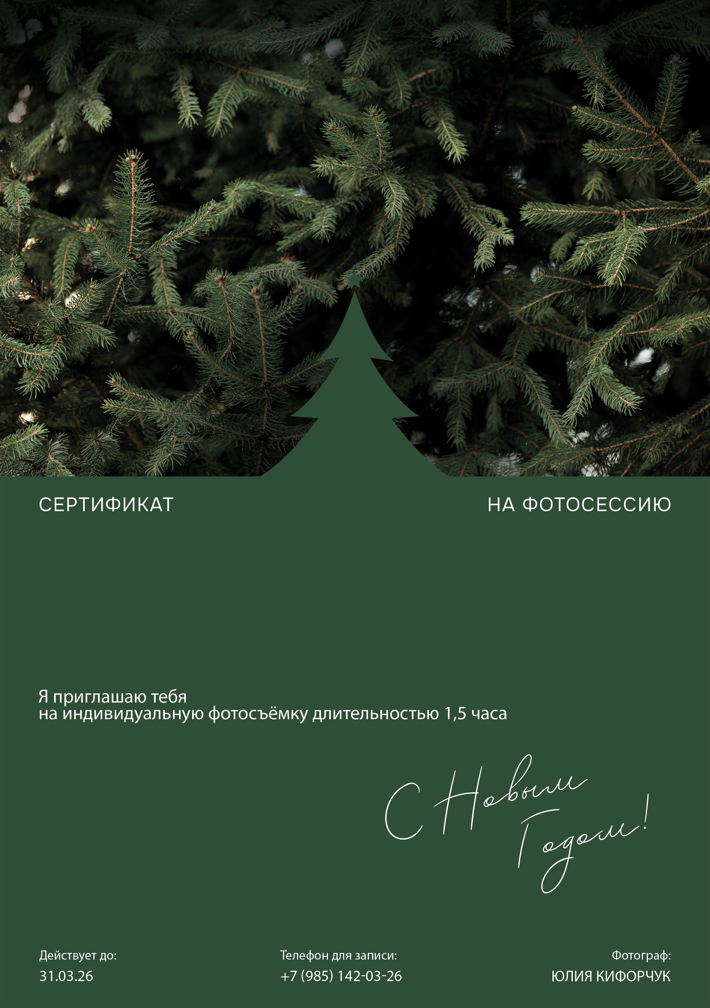 Сертификат на фотосессию на новый год. Фотограф Юлия Кифорчук в г. Москва