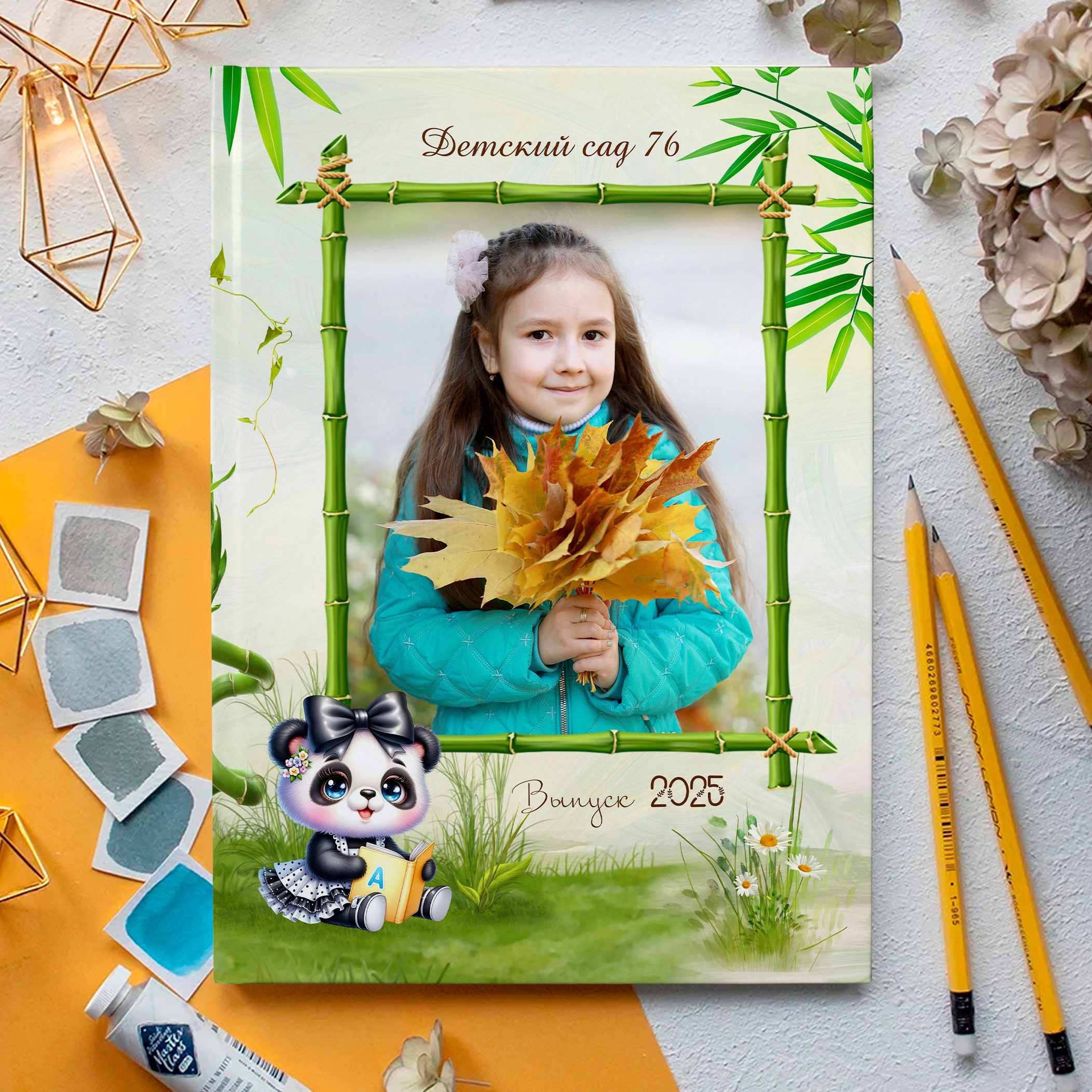 Выпускной альбом&nbsp;для детского сада ПАНДА. Выпускной альбом&nbsp;для детского сада на 2 разворота, ТРЮМО. Выпускные альбомы в Липецке Медведева Лариса medlori book 