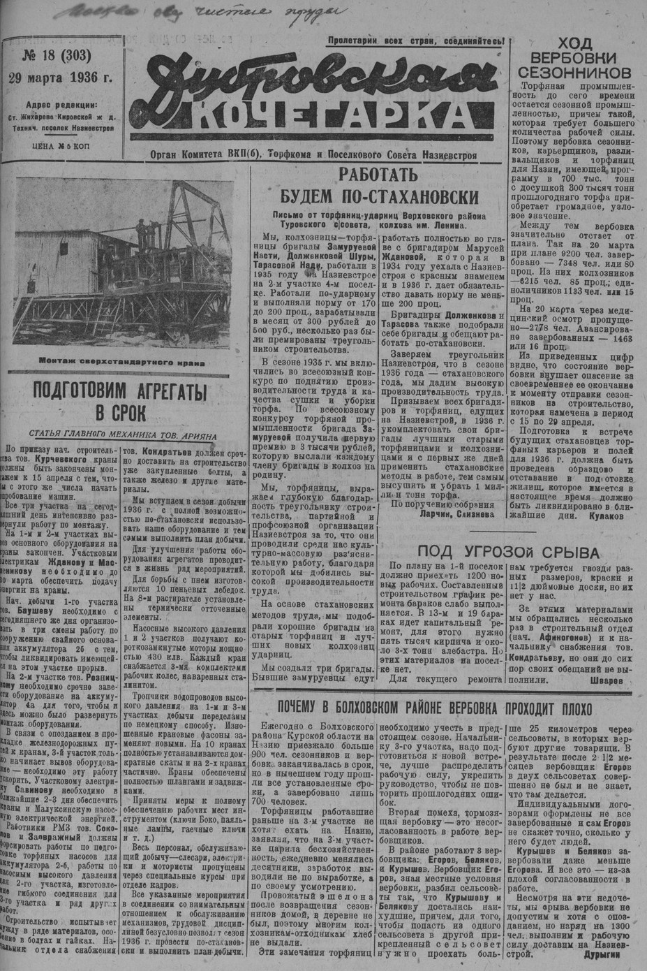Выпуски газеты за 1936 год. История Назиевского городского поселения