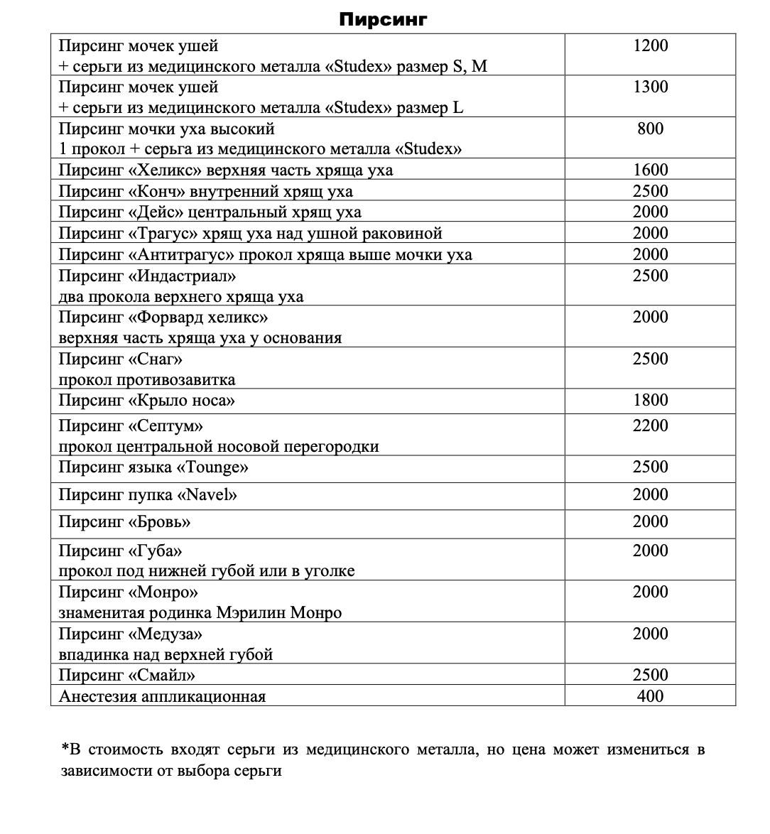 Пирсинг. Клиника здоровья и красоты «Бьюти Мед Про» г. Лодейное Поле