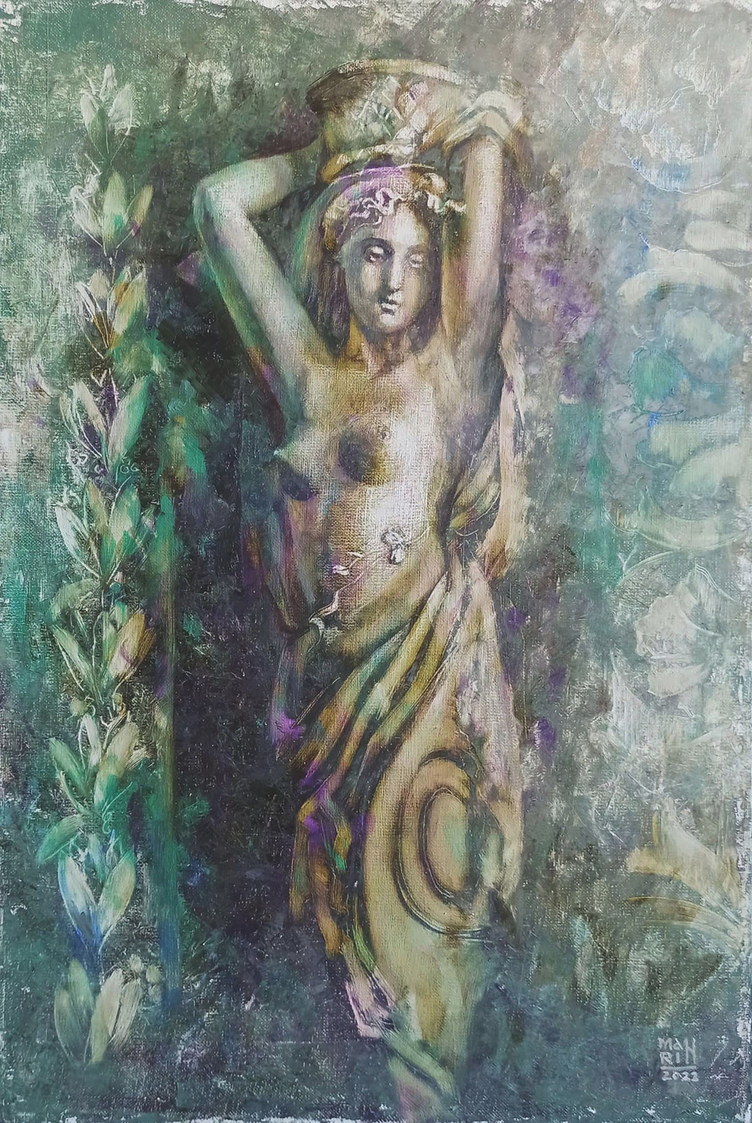 Нижний Новгород, старый Нижний,картины с Нижнем Новгородом, художник Марина Новосельская, ретро, картина в подарок, нижегородские художники, достопримечательности Нижнего Новгорода, кариатида, усадьба Рукавишникова, скульптура