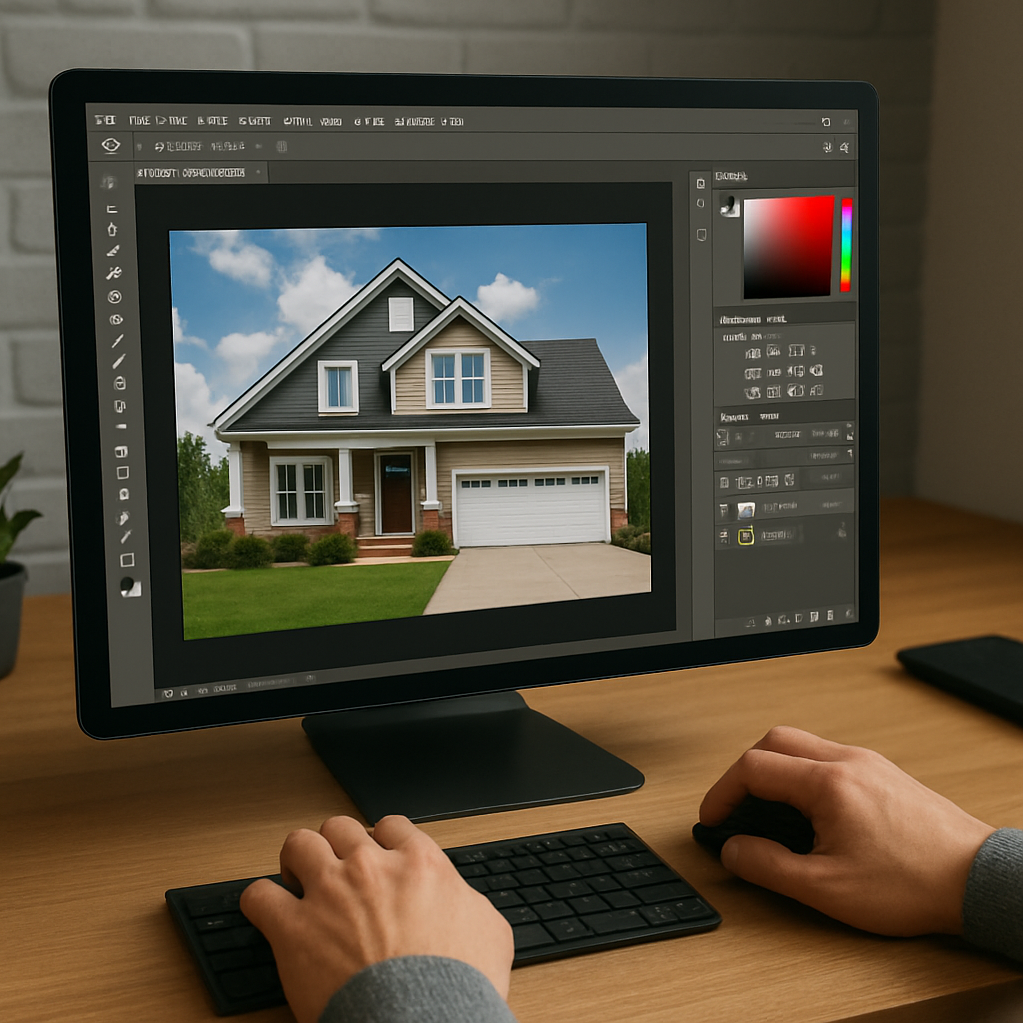 Редактирование в фотошоп фотографии фасада частного жилого дома