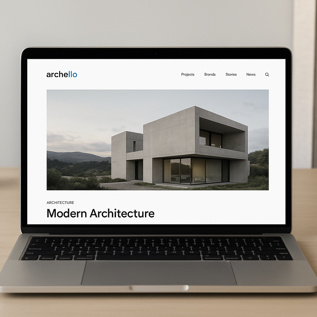 Визуализация вебсайта о дизайне интерьеров , открытого на мониторе ноутбука