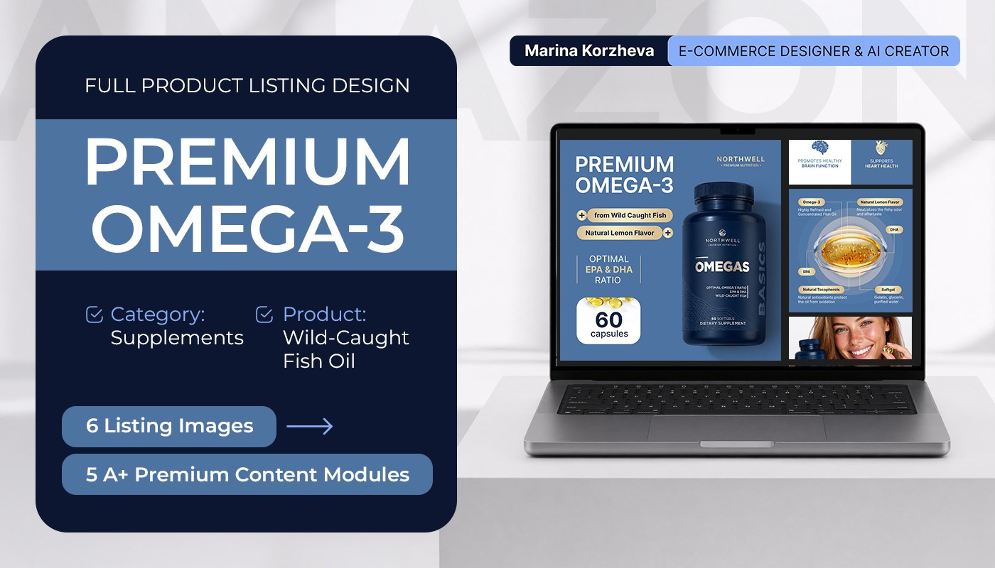 Product Images & A+ Premium Content for Premium Omega-3. Amazon Listing Designer & Conversion Strategist | High-Converting Visuals