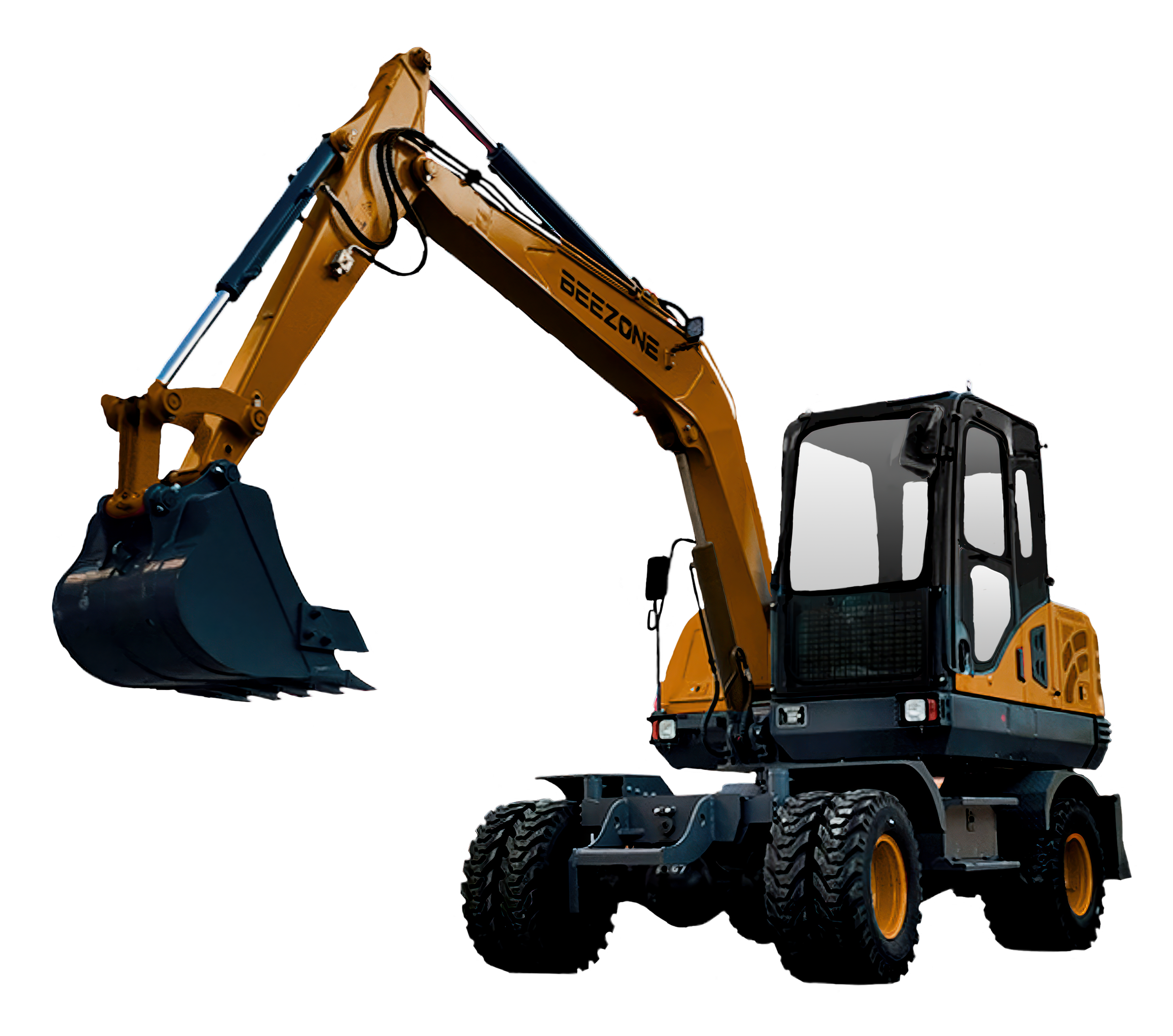 Желтый габаритный колесный экскаватор Beezone