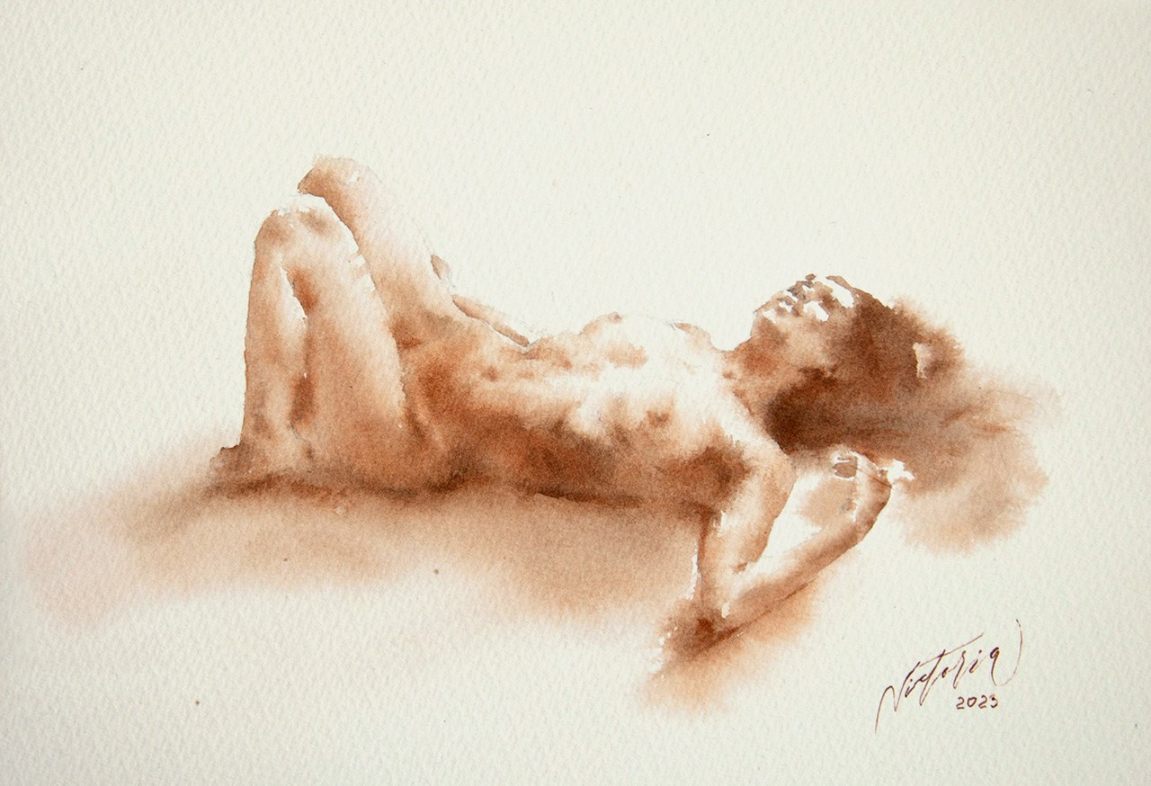 Акварельные работы в монохроме, эротика в акварели