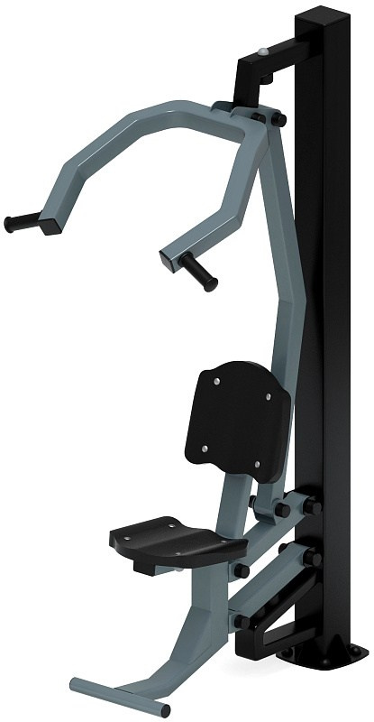 Тяга верхняя (серый) - Уличный тренажер - СТ 007-13.И1 Габариты (ШхДхВ): 970х850х1960 Зона безопасности, мм: 2000х2000 Оборудование предназначено для подростков в возрасте от 14 лет и взрослых, весом не более 100 кг. 