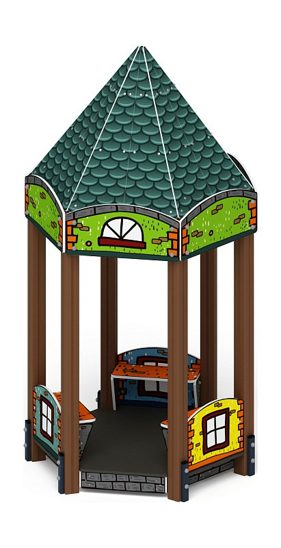 Домик Карандаши (Город) - МФ 10.26.01-02 Габариты (ШхДхВ): 1570x1380x2970 Зона безопасности, мм: 3380х3570