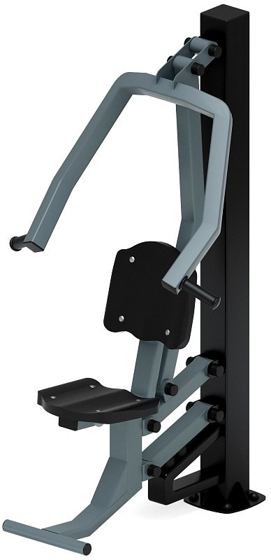 Жим от груди (серый) - Уличный тренажер - СТ 006-13.И1 Габариты (ШхДхВ): 970х910х1700 Зона безопасности, мм: 2000х2000 Оборудование предназначено для подростков в возрасте от 14 лет и взрослых, весом не более 100 кг. 