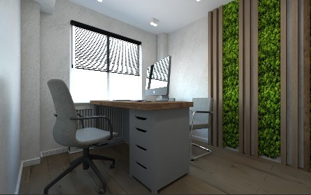 Дизайн интерьера офиса, коммерческого помещения. Челябинск, Екатеринбург, Москва. Использование в интерьере зелени. Решение по рассадке сотрудников