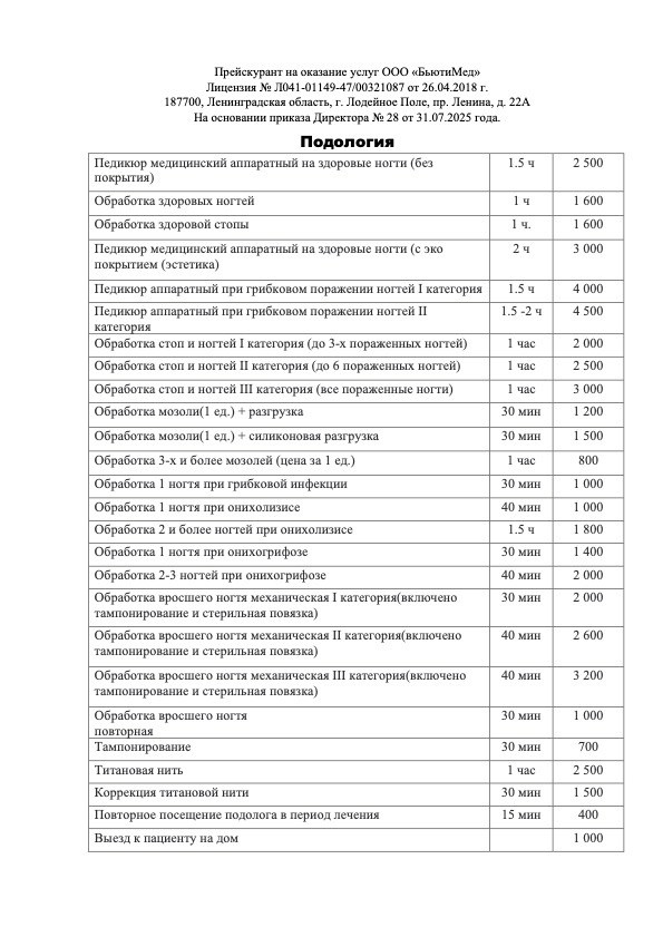 Подология. Клиника здоровья и красоты «Бьюти Мед Про» г. Лодейное Поле