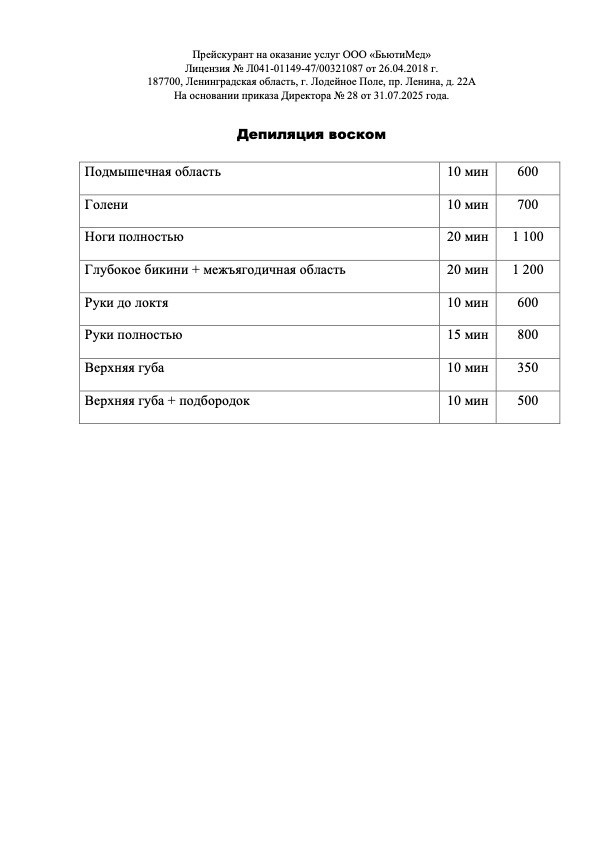 Депиляция воском. Клиника здоровья и красоты «Бьюти Мед Про» г. Лодейное Поле