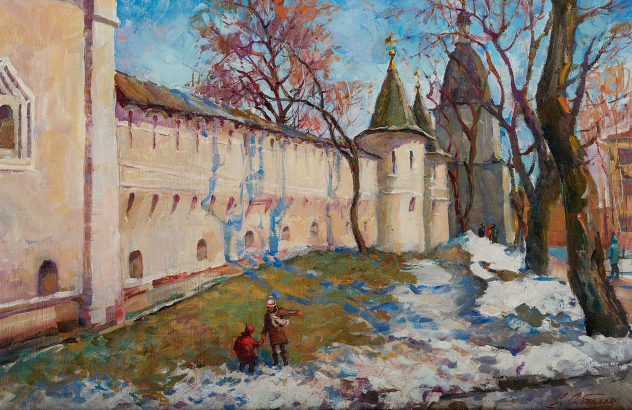 Картина маслом старая Москва, холст масло, городской пейзаж художник Станислав Скобелев