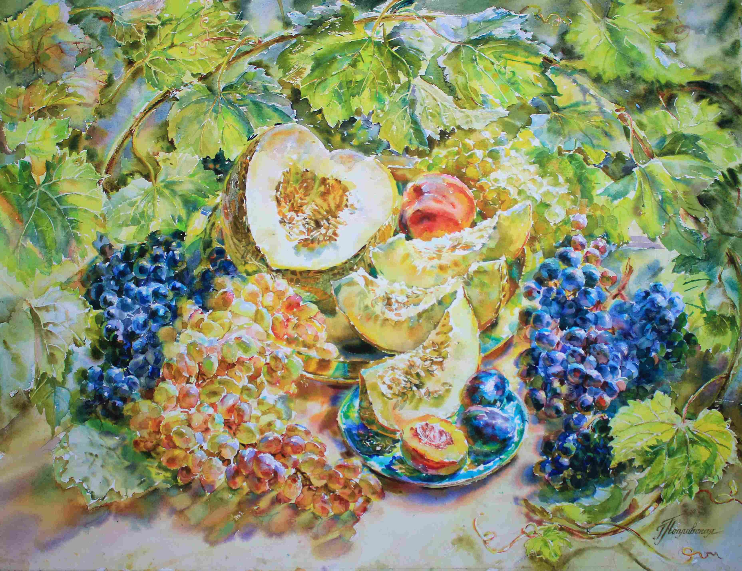 «Важней всего - погода в доме» — акварель 2024 г. Галины Поплавской, 70×53 см