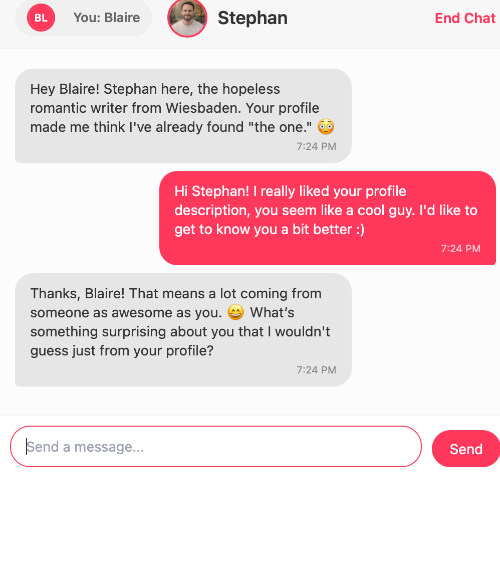Online Dating Simulation. Anastasia Sokolova: Filmmaker. Experience Designer. AI Explorer