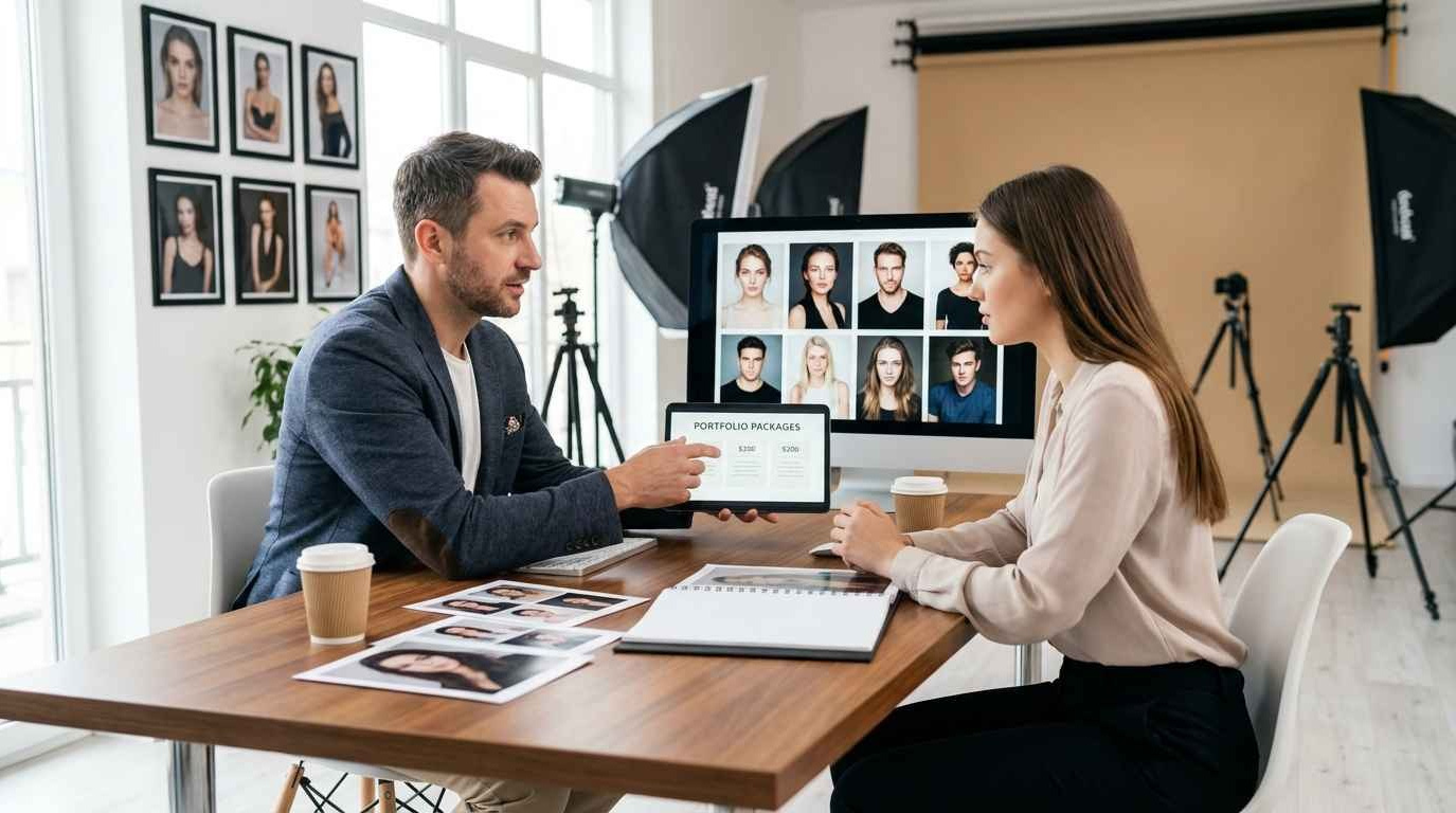 Обсуждение мудборда и концепции съёмки модельного портфолио с клиентом