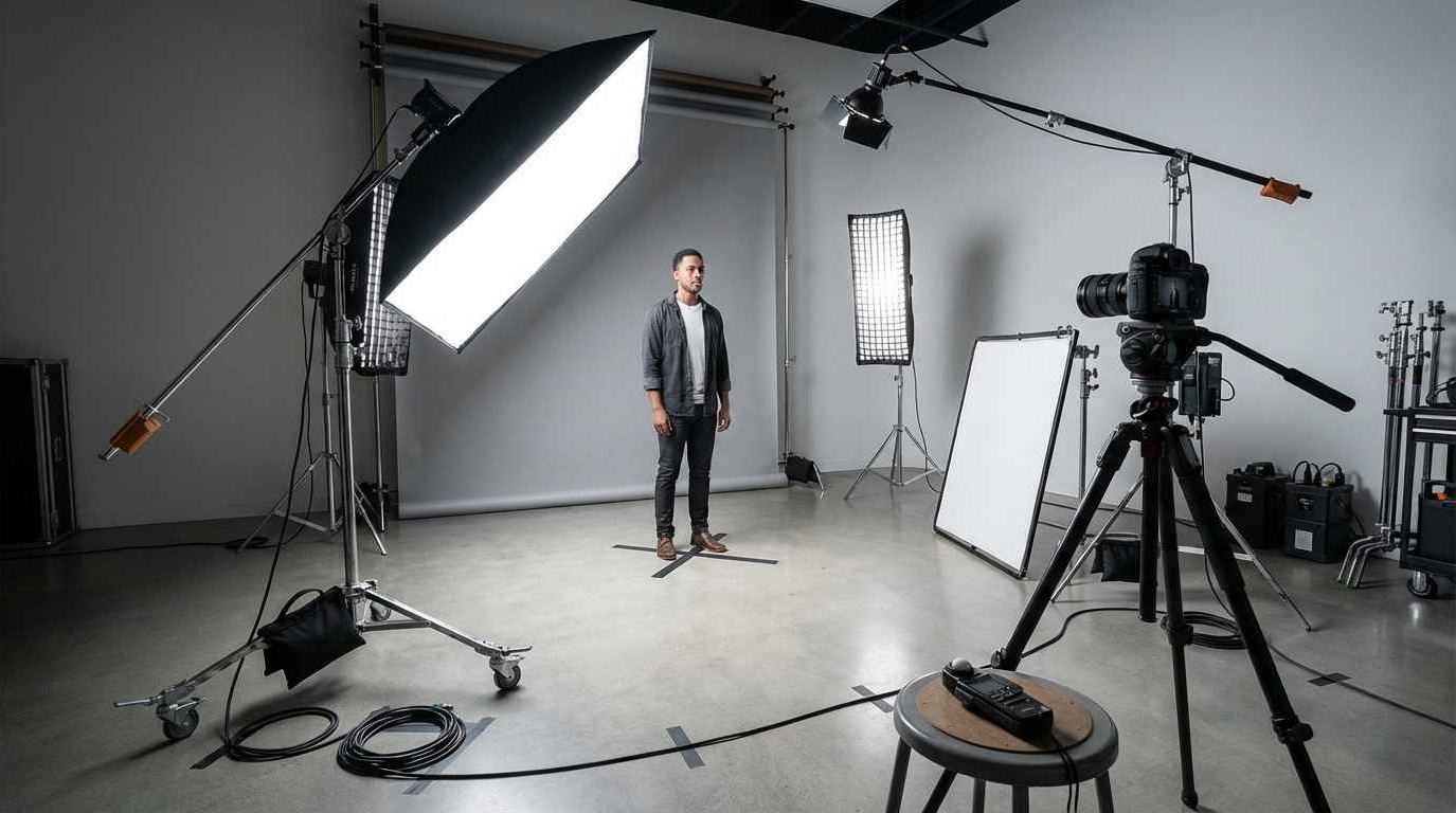 Настройка студийного света софтбоксами для актёрской фотосессии
