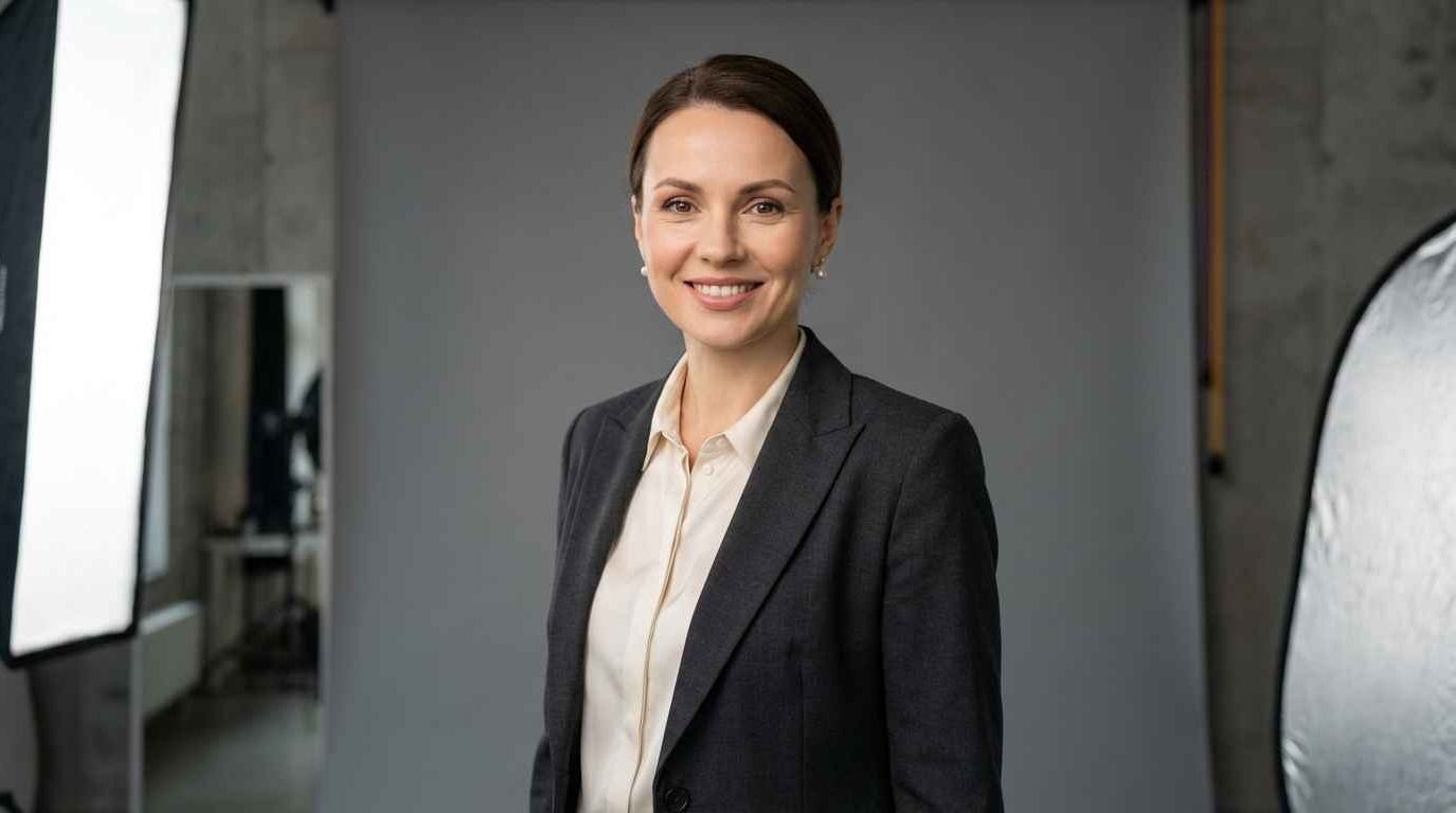 Поясной бизнес-портрет женщины в пиджаке для корпоративного сайта