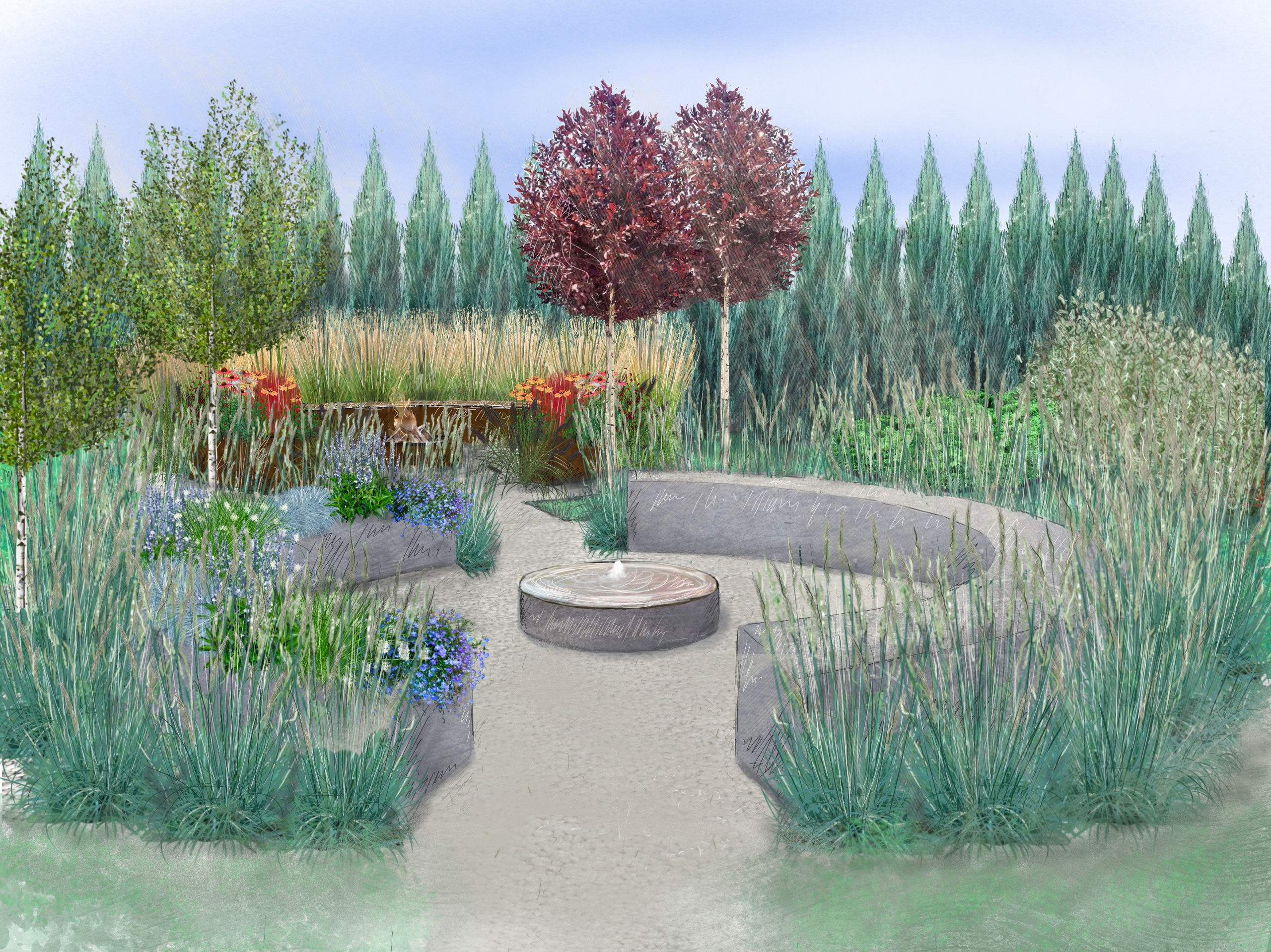 Проект «Танец огня и воды». Студия ландшафтного дизайна в Москве. Love My Garden