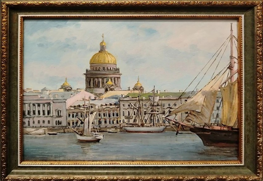 Город, старый Санкт-Петербург, река, корабли, Собор