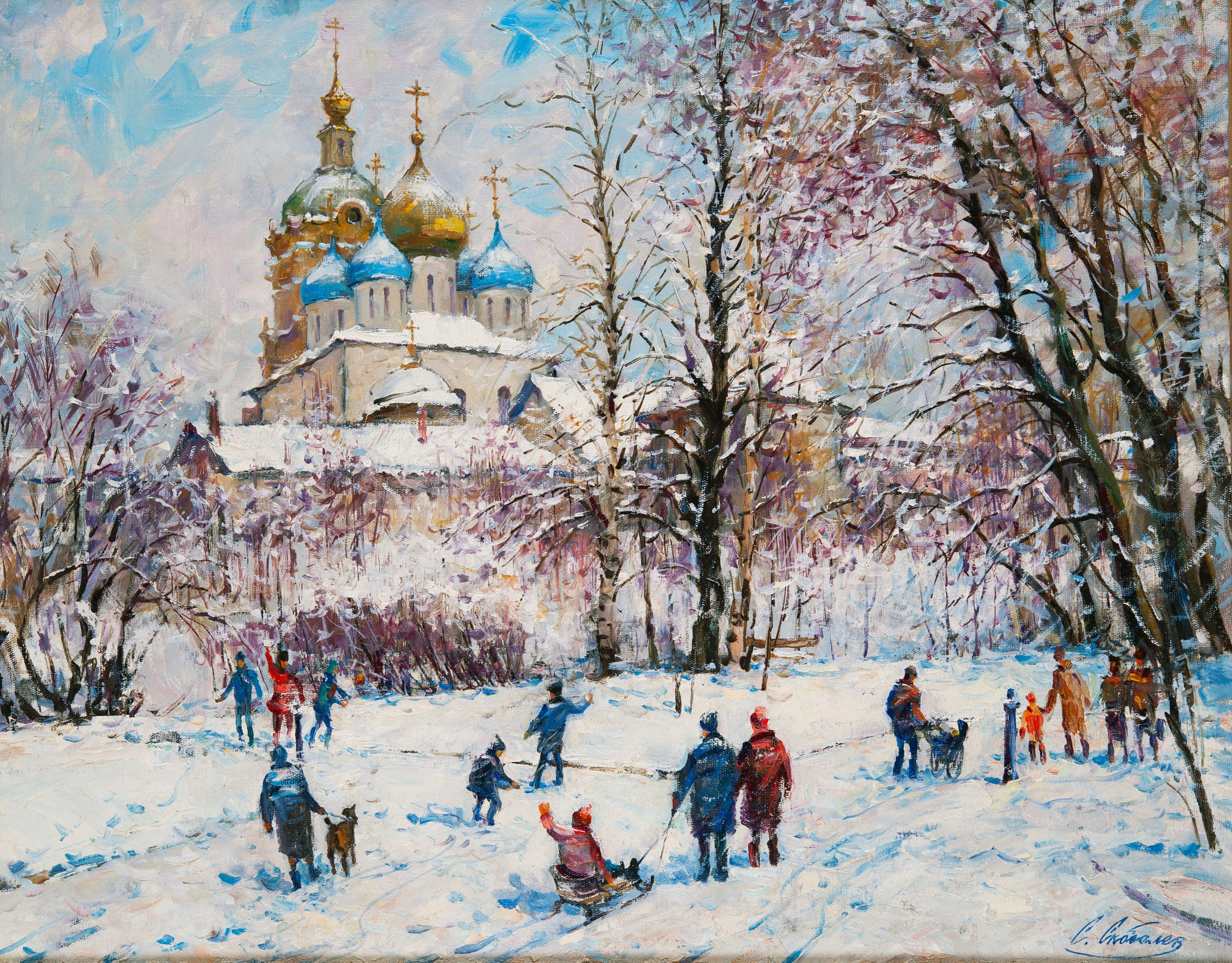 Картина маслом старая Москва, холст масло, городской пейзаж художник Станислав Скобелев