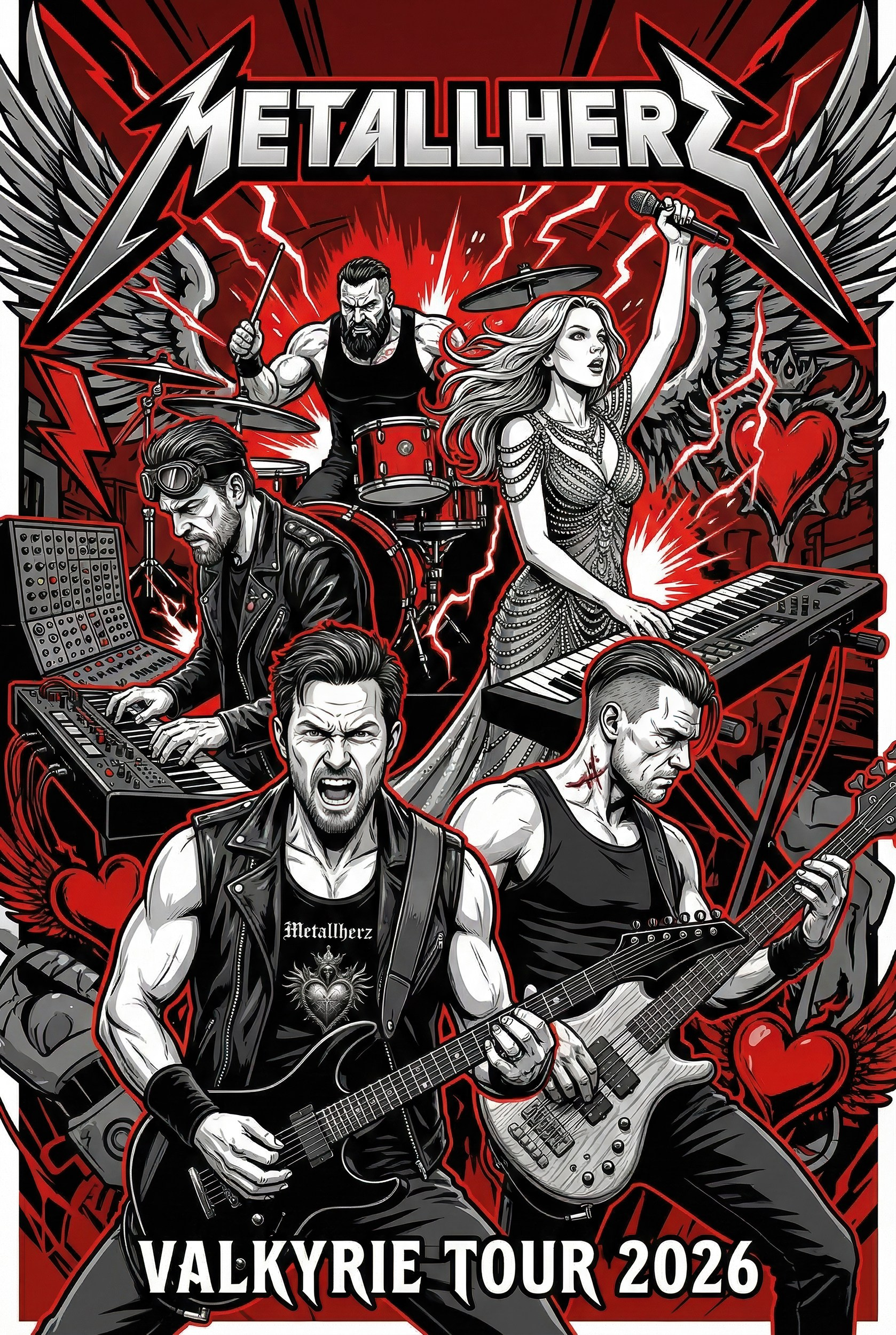 Постер группы Metallherz в стиле комикса - symphonic industrial metal. Valkurie tour.