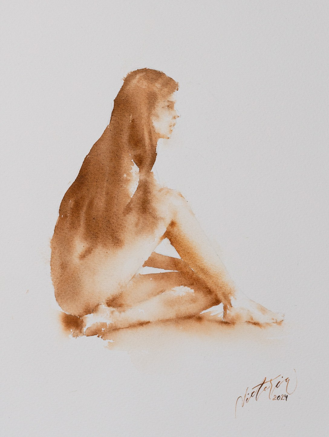 Акварельные работы в монохроме, эротика в акварели