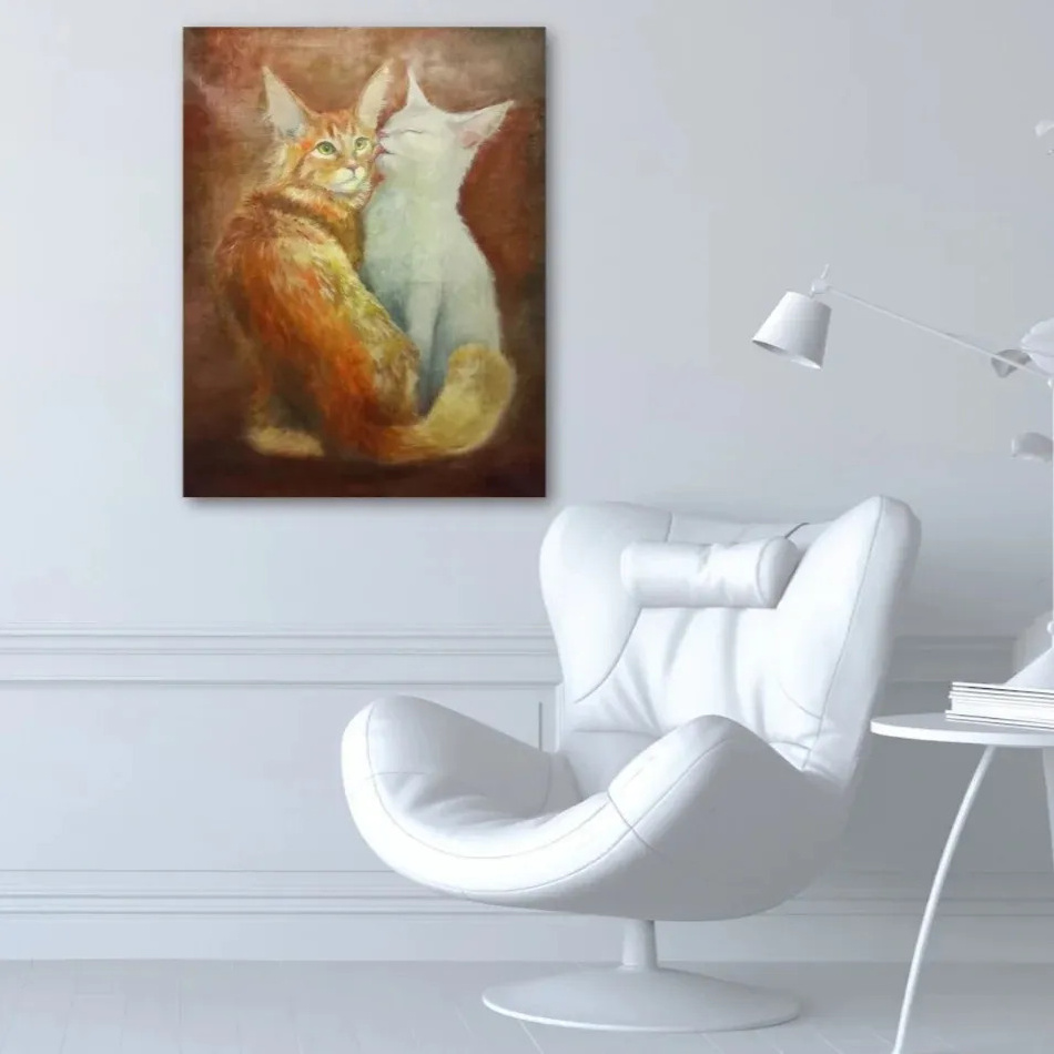 картина маслом на холсте с двумя котами анималистика кошки