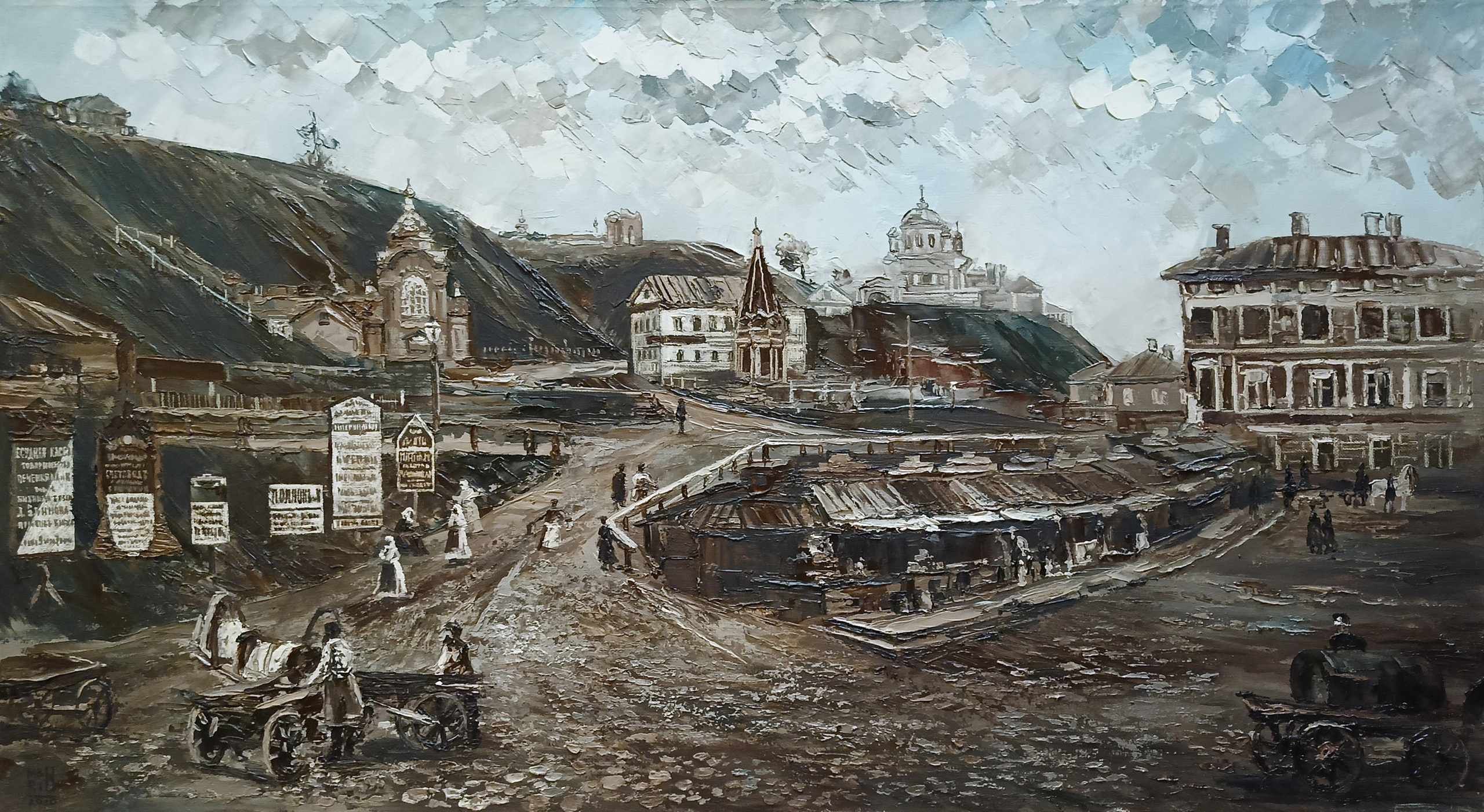 картины, интерьерные картины, картины маслом, масло, природа, живопись, Нижний Новгород, город, картина с Нижнем Новгородом, виды Нижнего, церковь, картина с церковью, усадьба, старина, ретро стиль, прогулка по Нижнему, осень, осенняя картина, Старый Нижний, нижегородские виды, панорама, старый город, монастырь, купить картину, картина в подарок