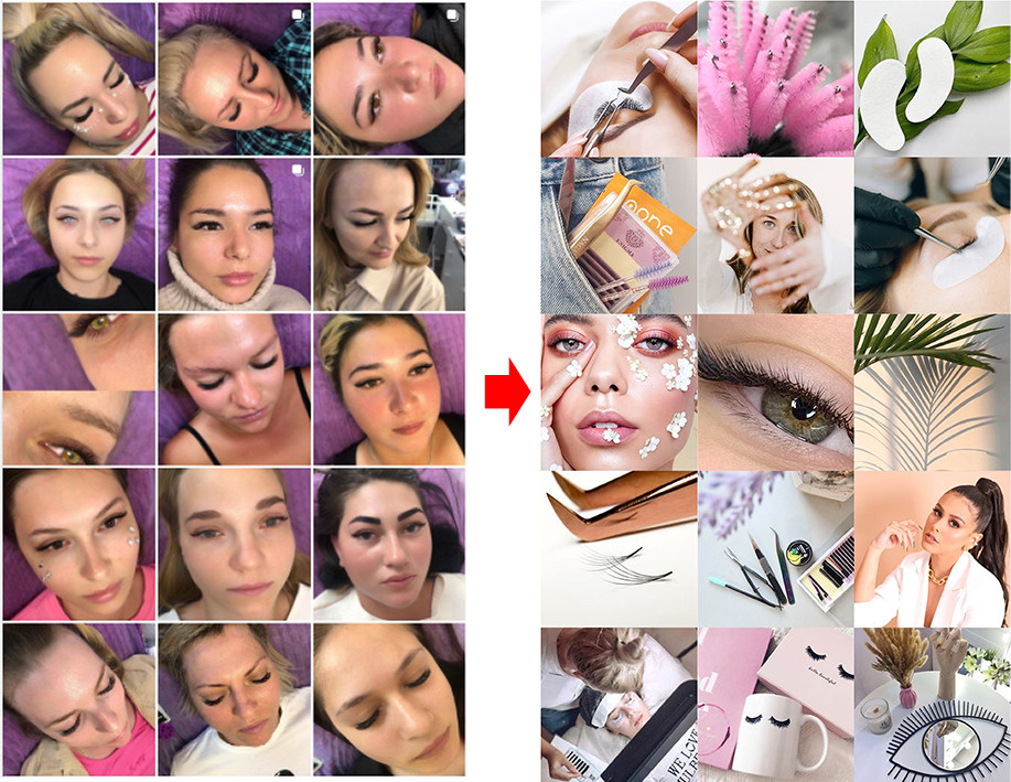 макет прототип ленты инстаграм из 15 кадров визуал для мастера по наращиванию бровей