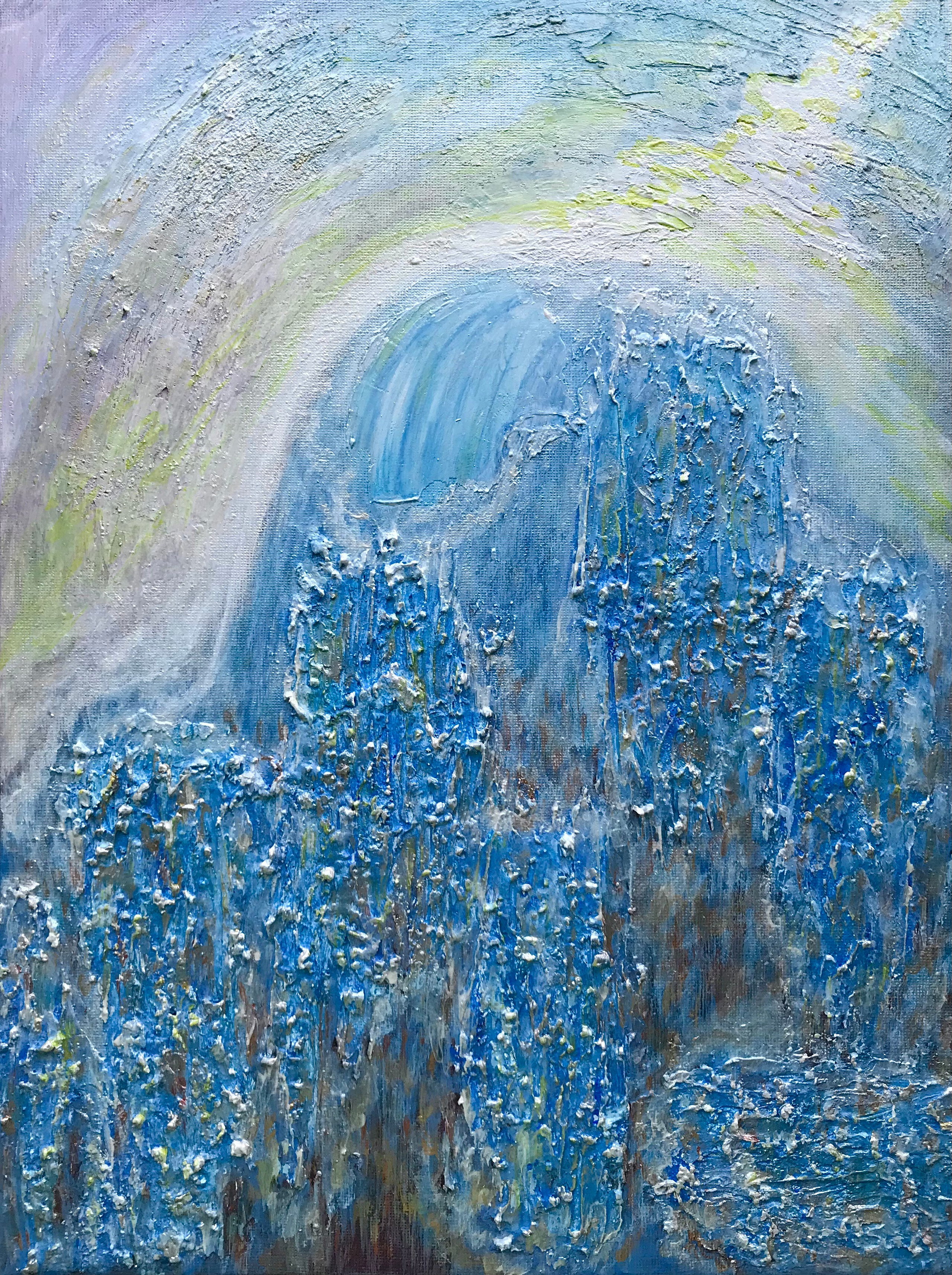 вода водопад абстракция свет синяя средняя вертикальная фактурная необычная великан картина купить недорого