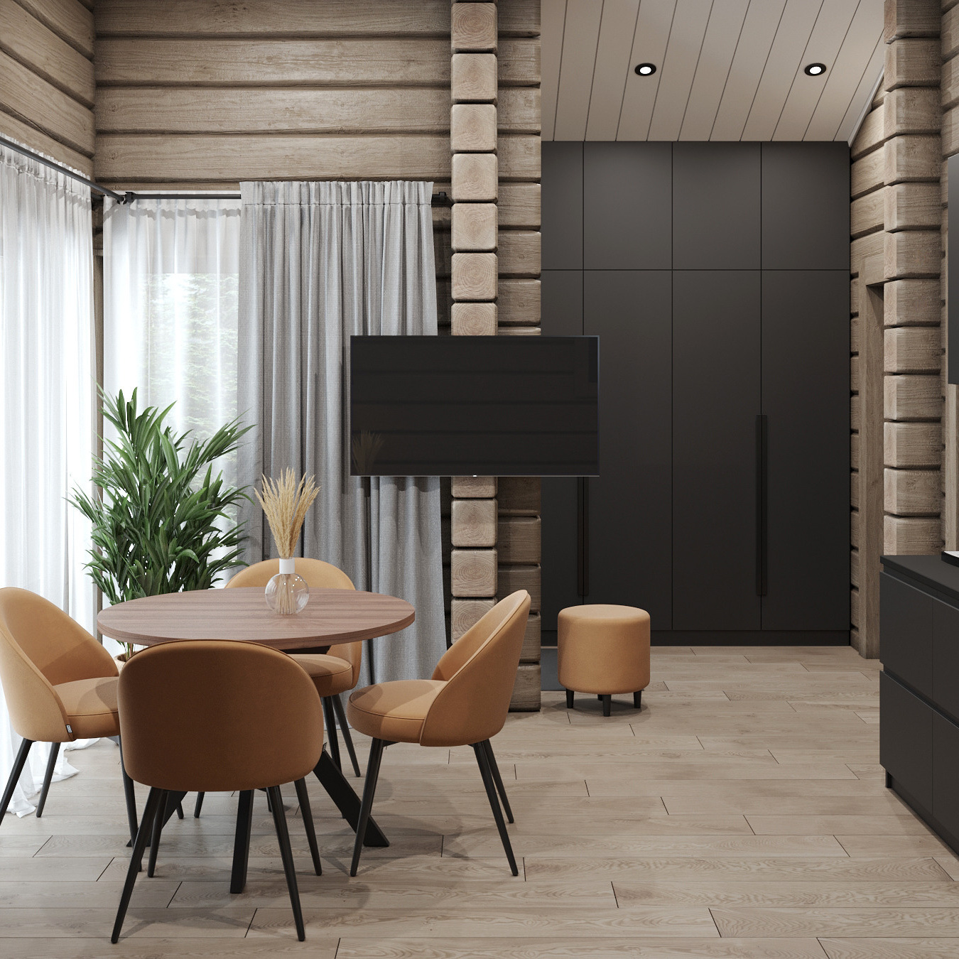 Дизайн проект интерьера из клееного бруса