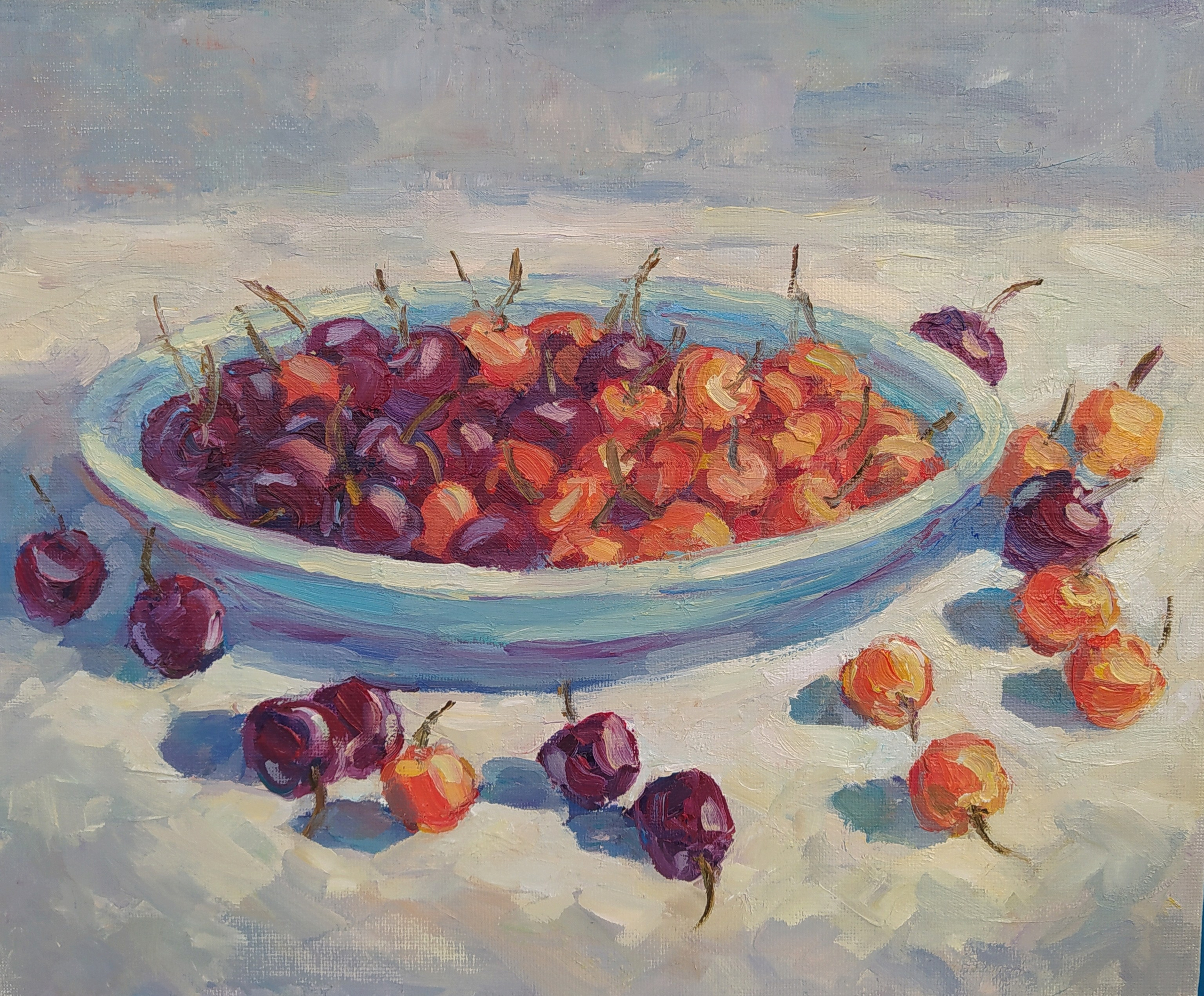 Купить картину маслом -  Спелая черешня на тарелке 