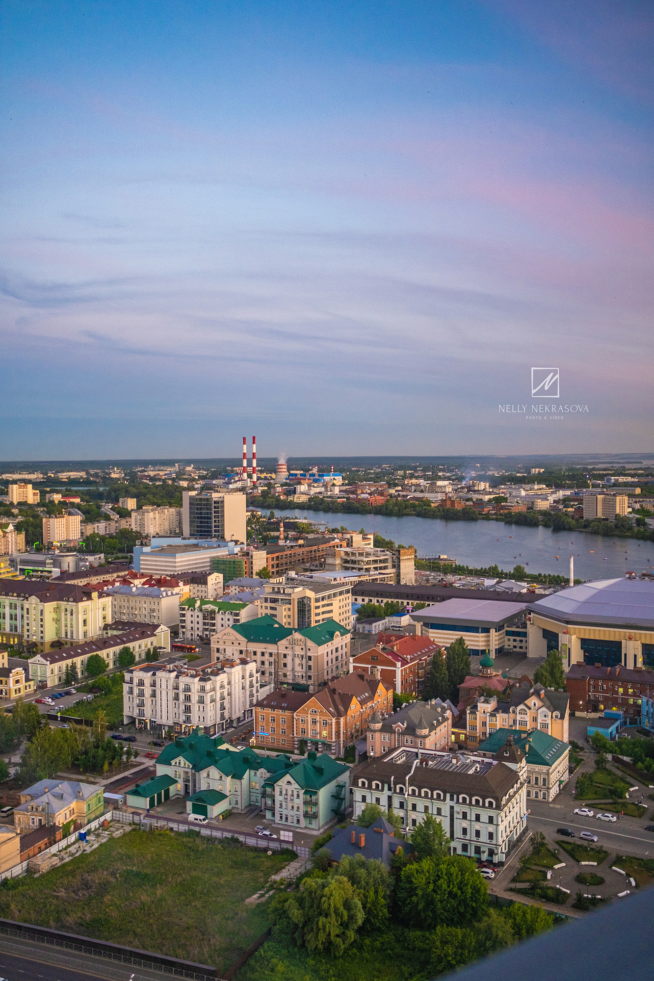 Казань с высоты, смотровая площадка, виды с Колокольни Богоявленского собора на закате